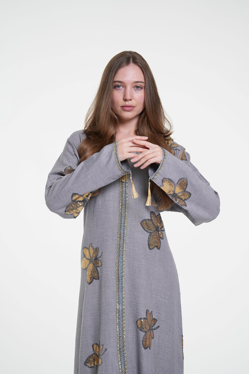 Embroidered Hooded Jalabiya with Gold Accents