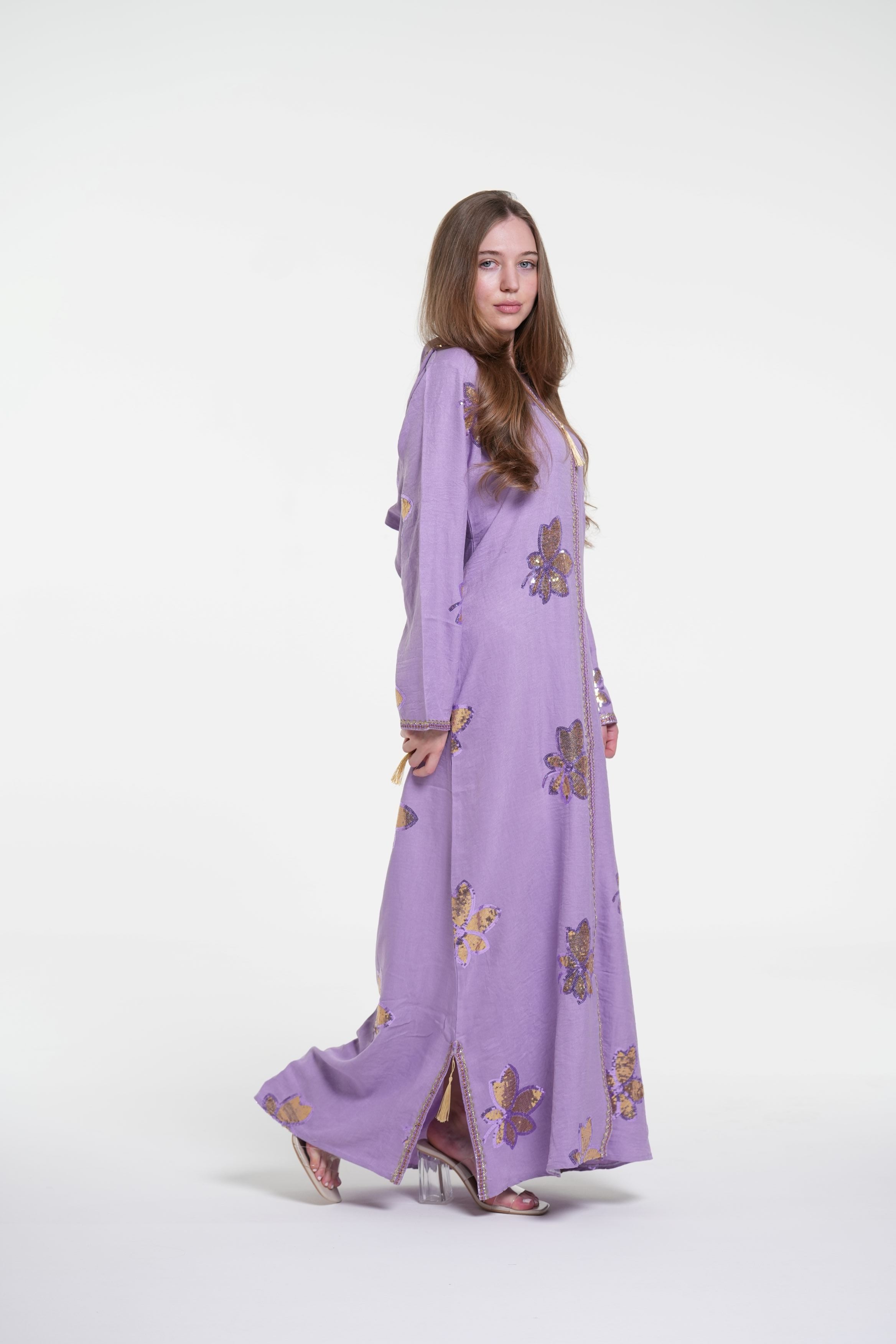 Embroidered Hooded Jalabiya with Gold Accents