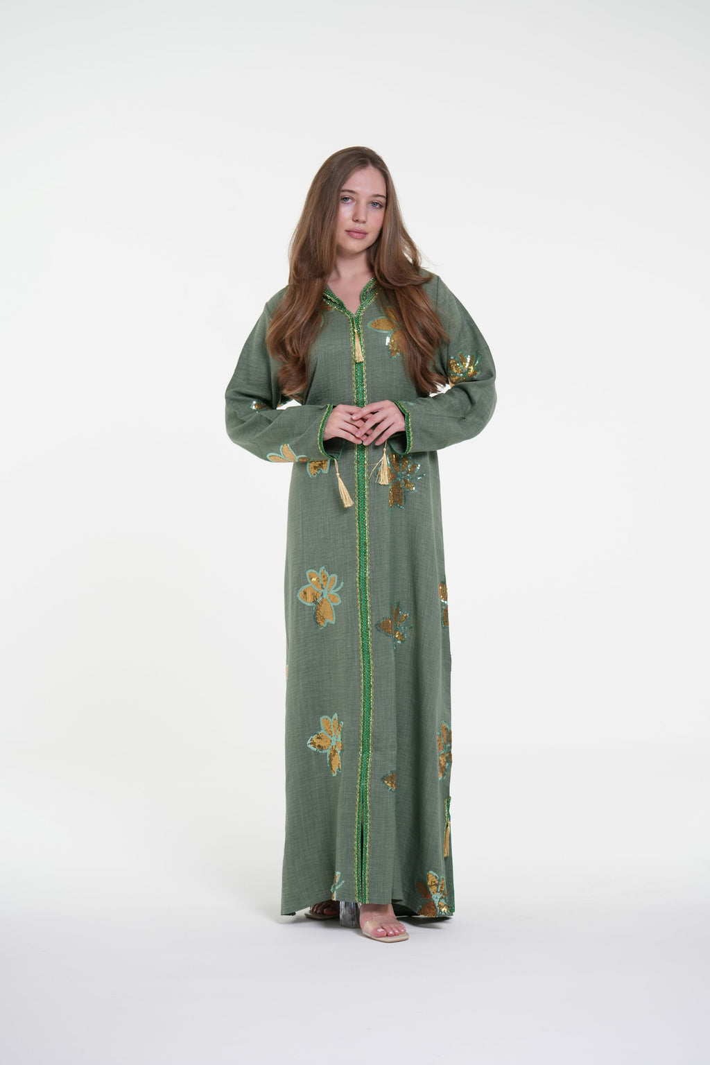 Embroidered Hooded Jalabiya with Gold Accents