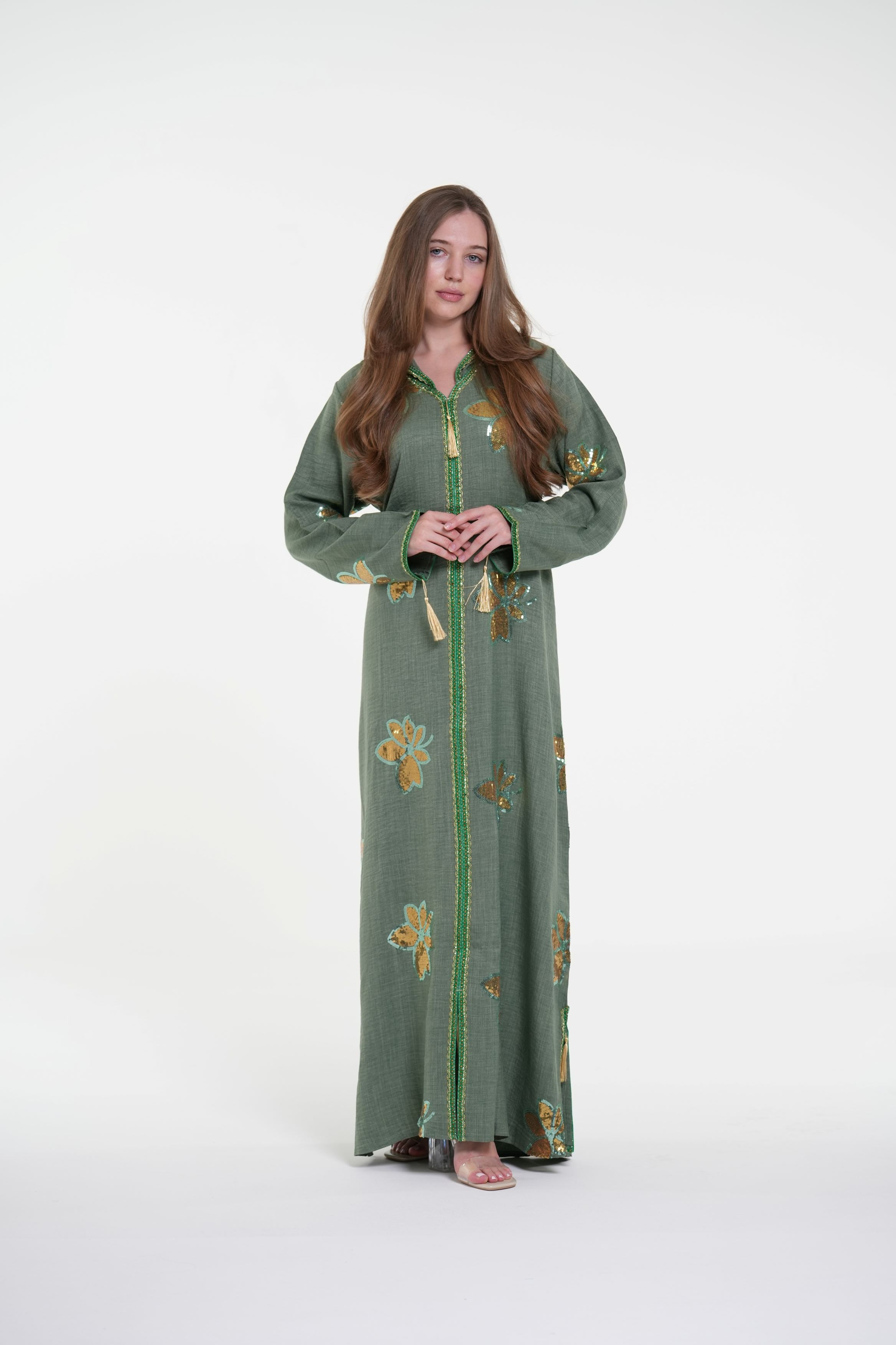 Embroidered Hooded Jalabiya with Gold Accents