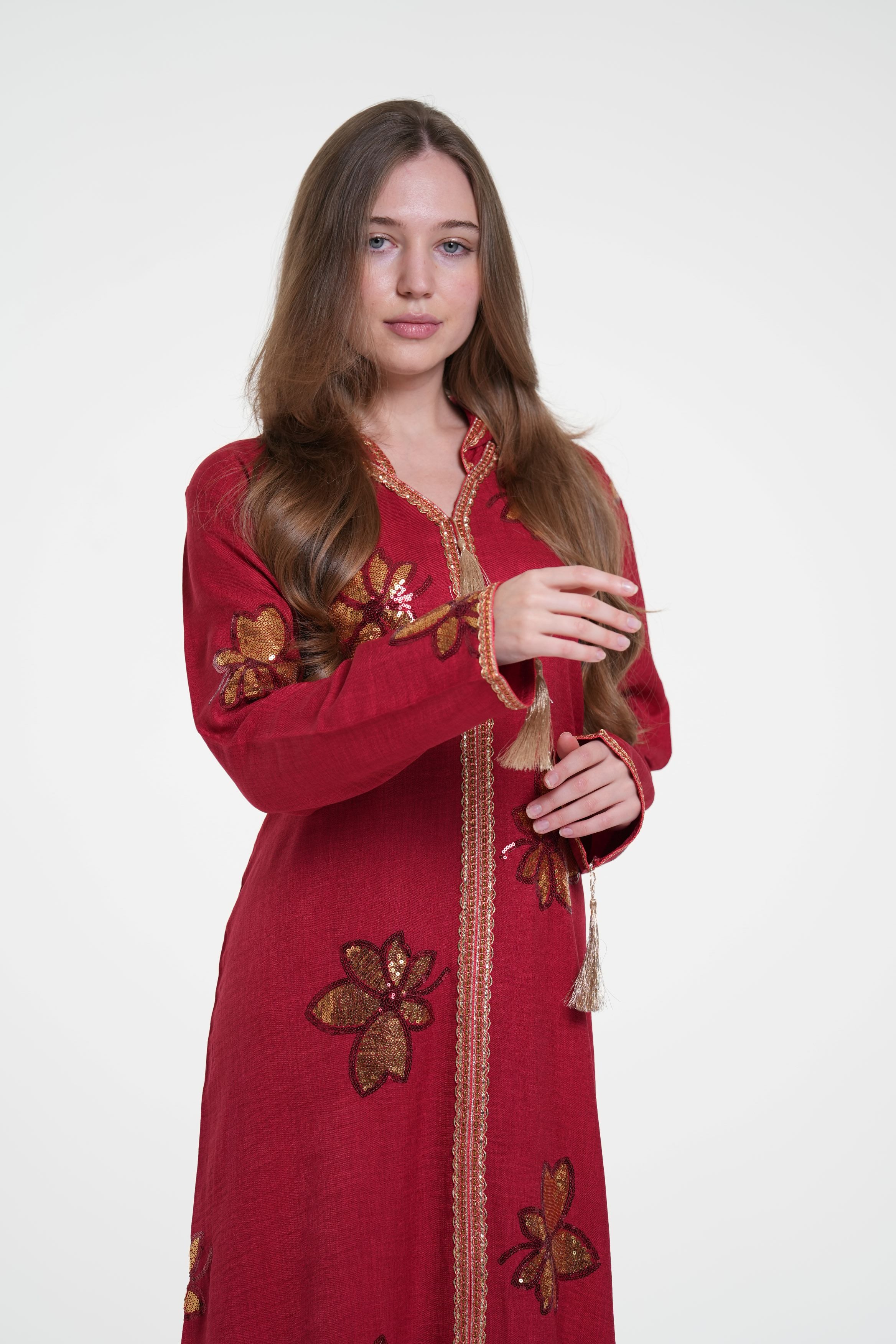 Embroidered Hooded Jalabiya with Gold Accents