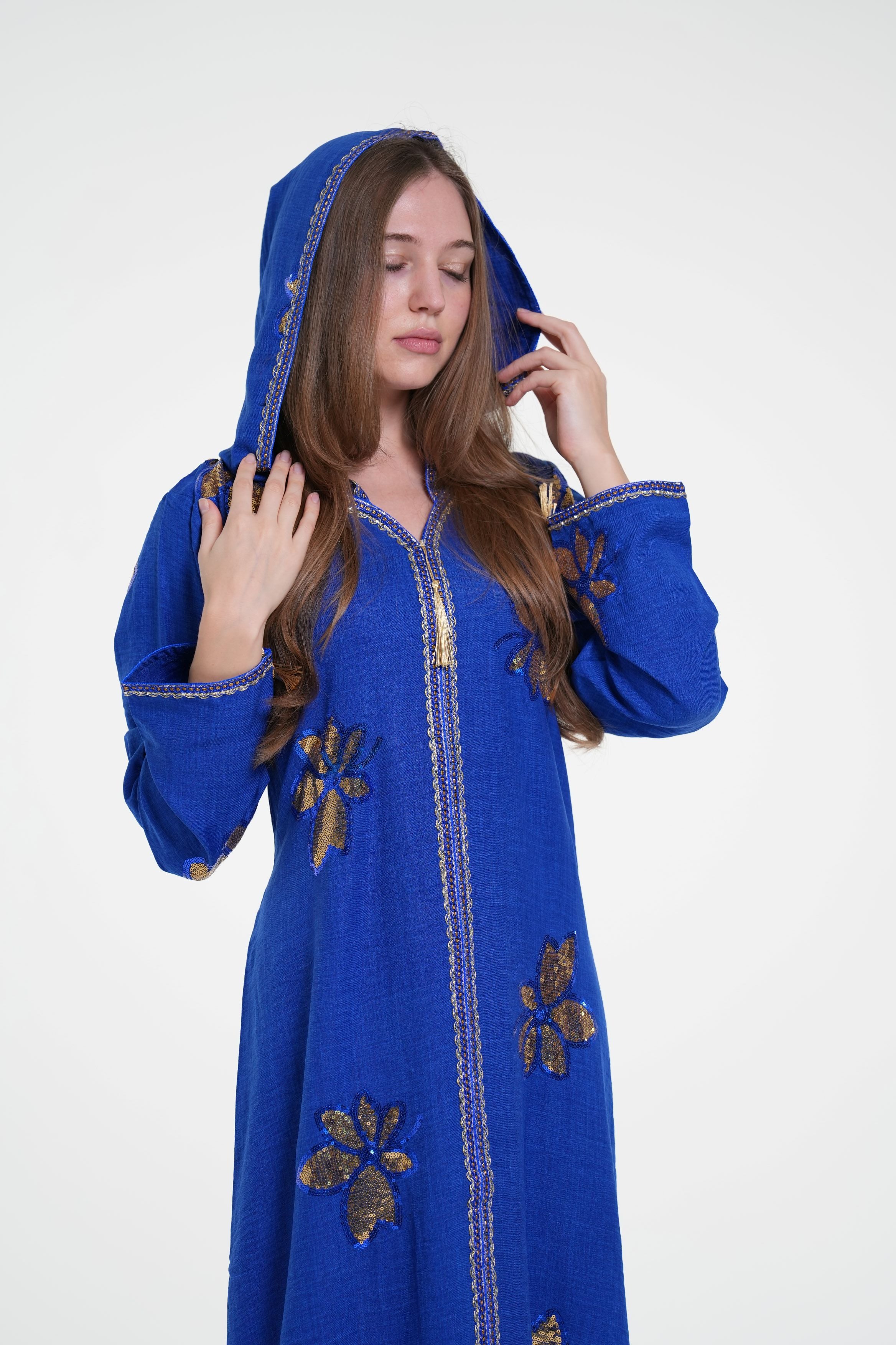 Embroidered Hooded Jalabiya with Gold Accents