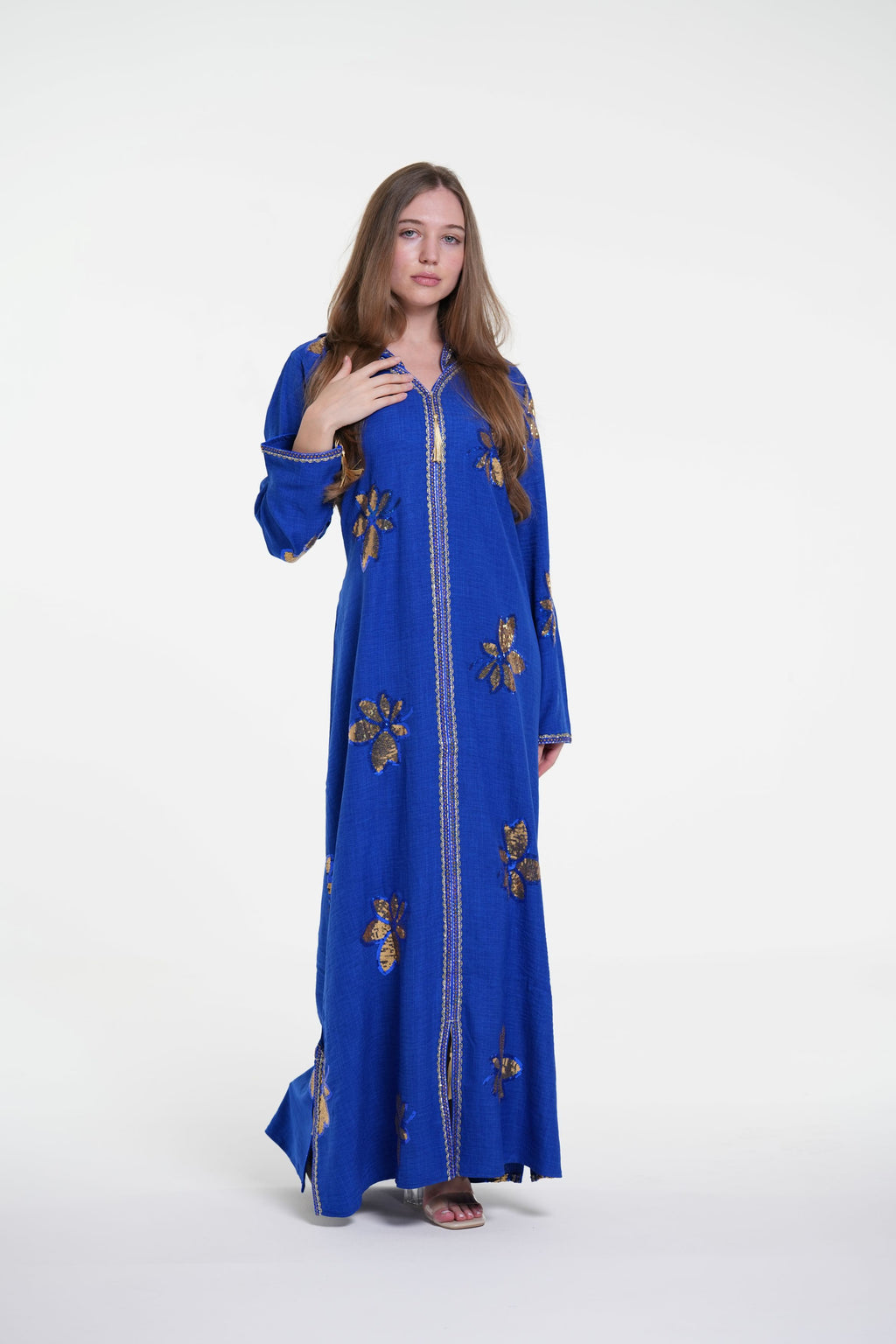 Embroidered Hooded Jalabiya with Gold Accents