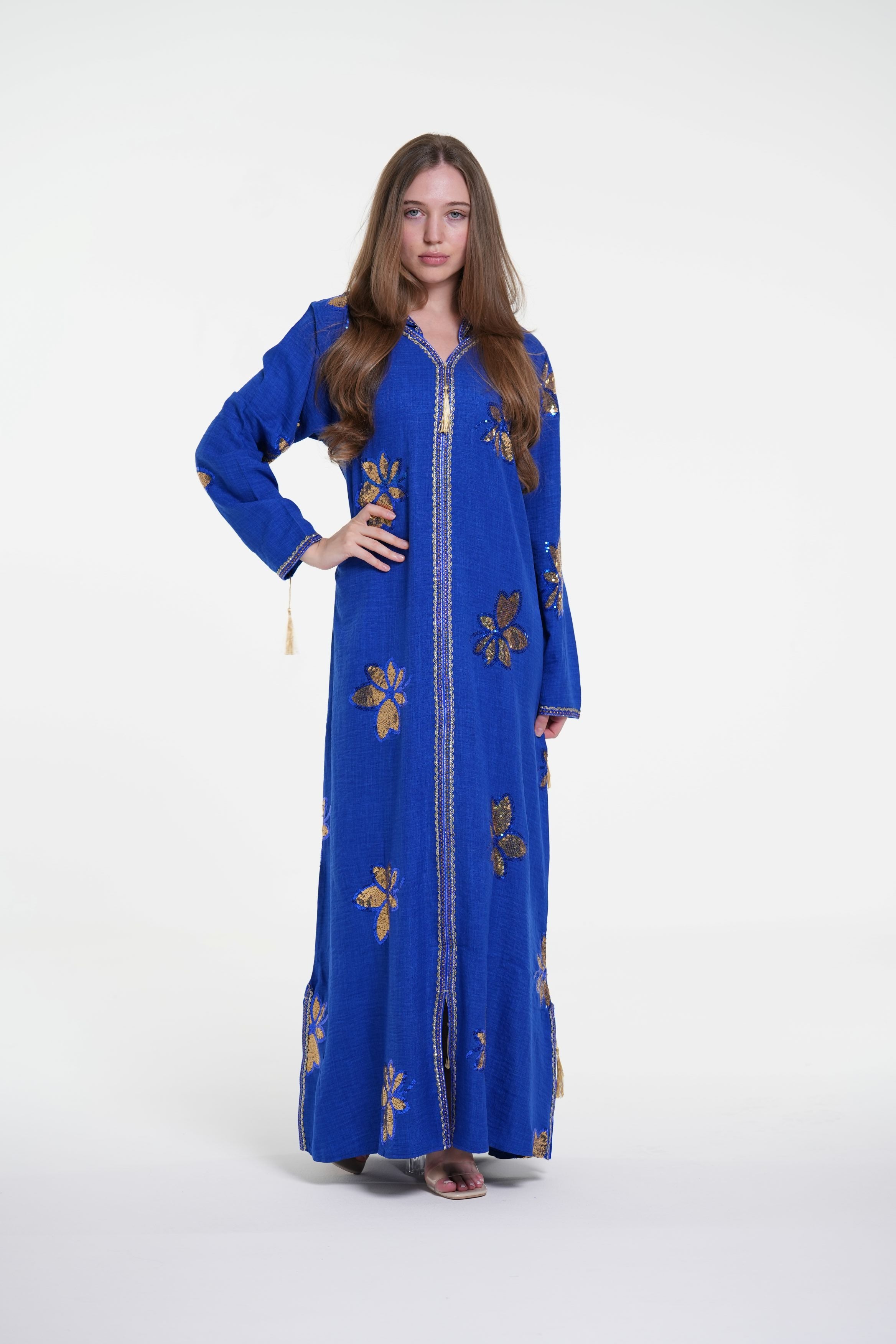 Embroidered Hooded Jalabiya with Gold Accents