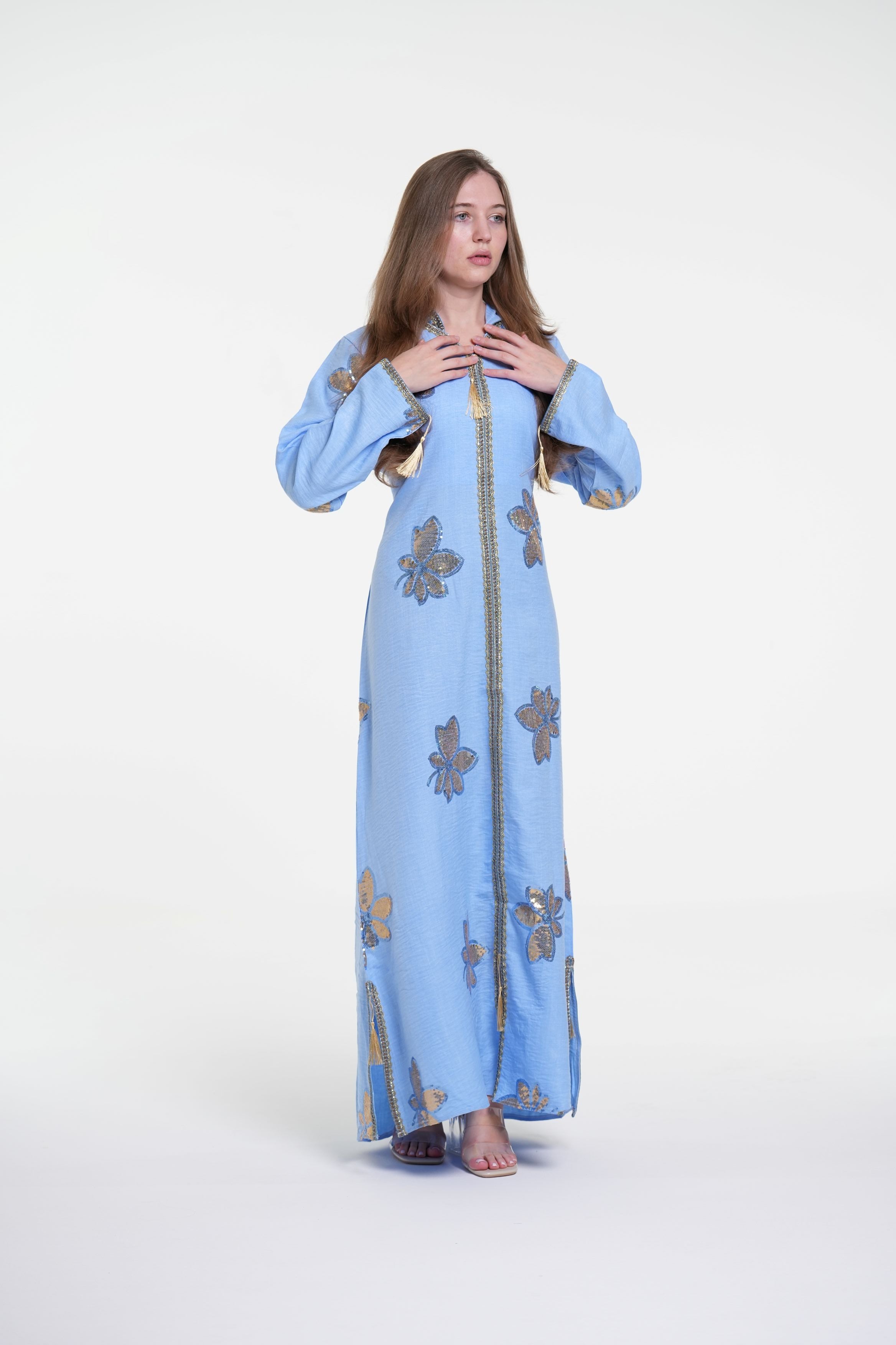 Embroidered Hooded Jalabiya with Gold Accents