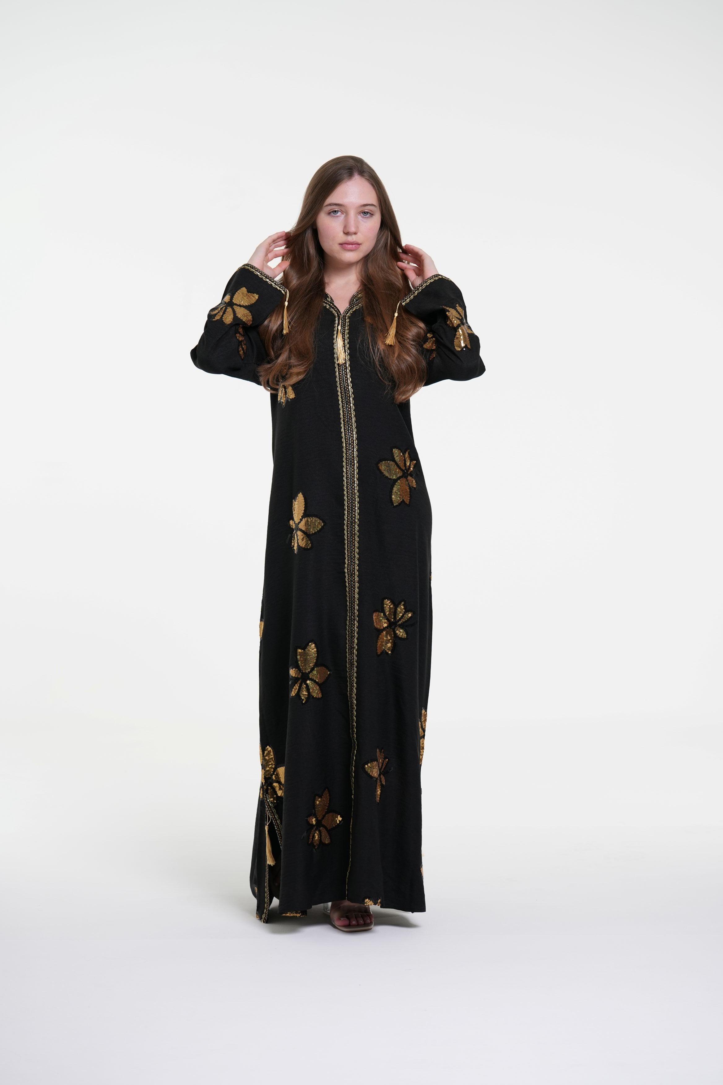 Embroidered Hooded Jalabiya with Gold Accents