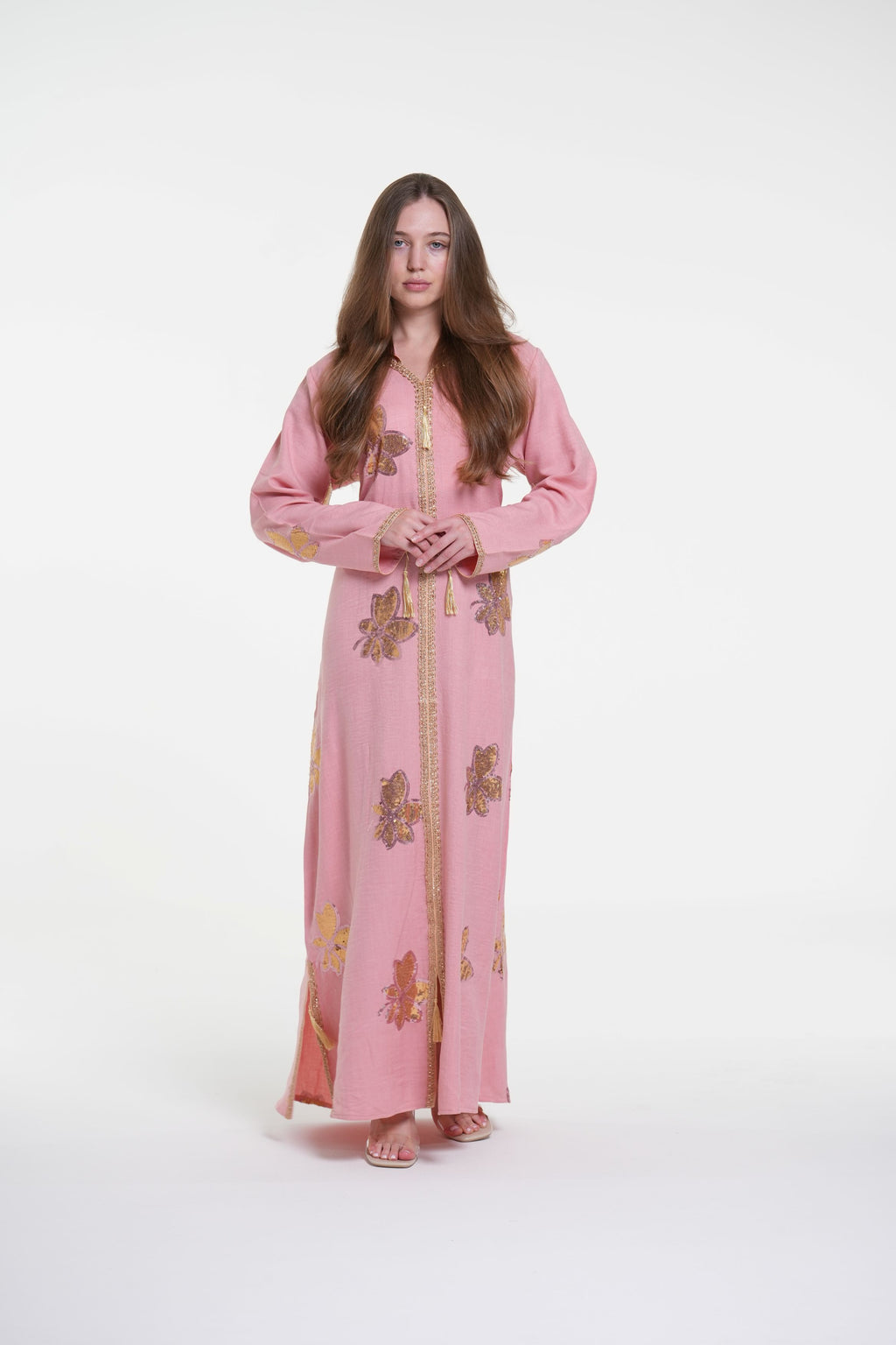 Embroidered Hooded Jalabiya with Gold Accents