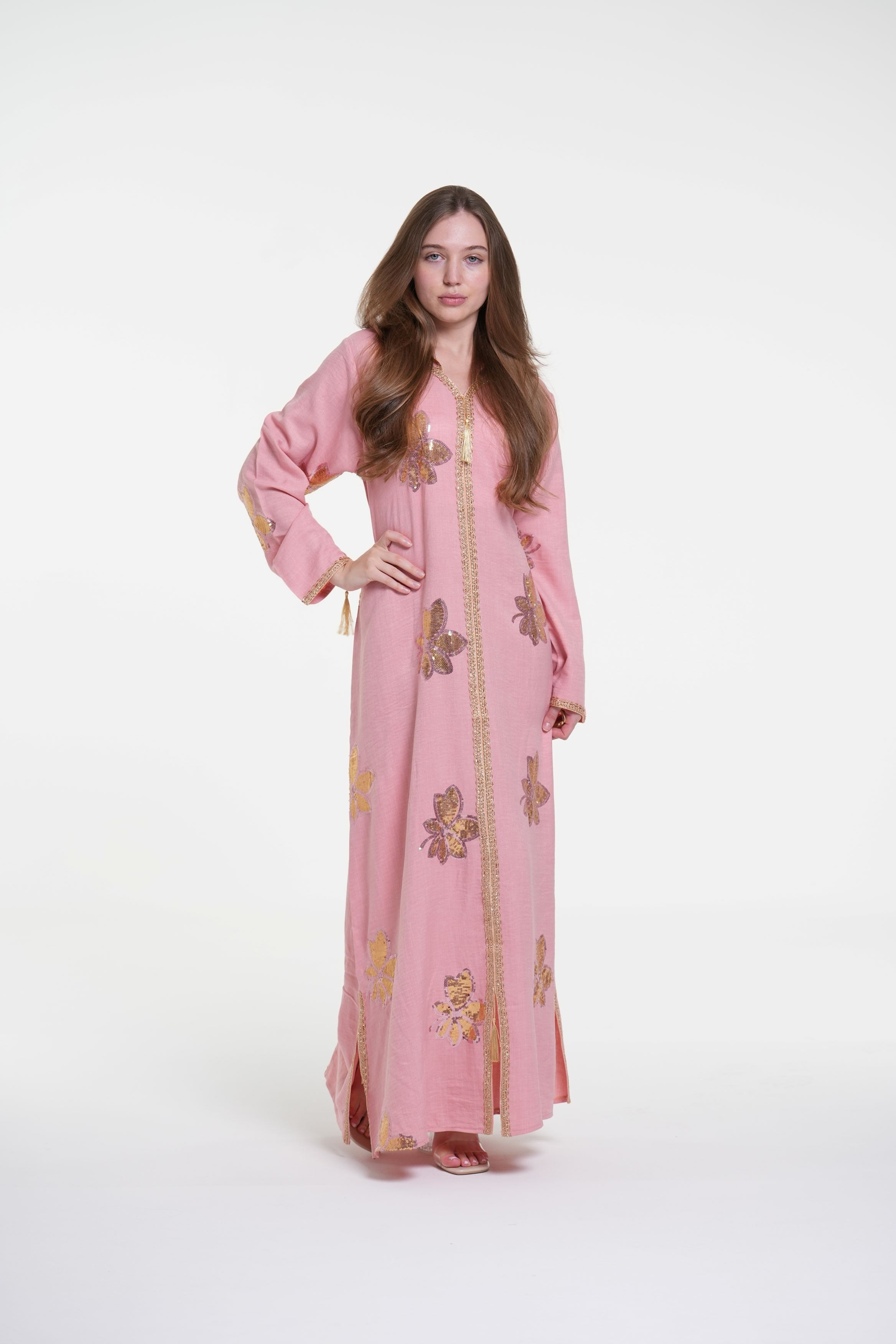 Embroidered Hooded Jalabiya with Gold Accents