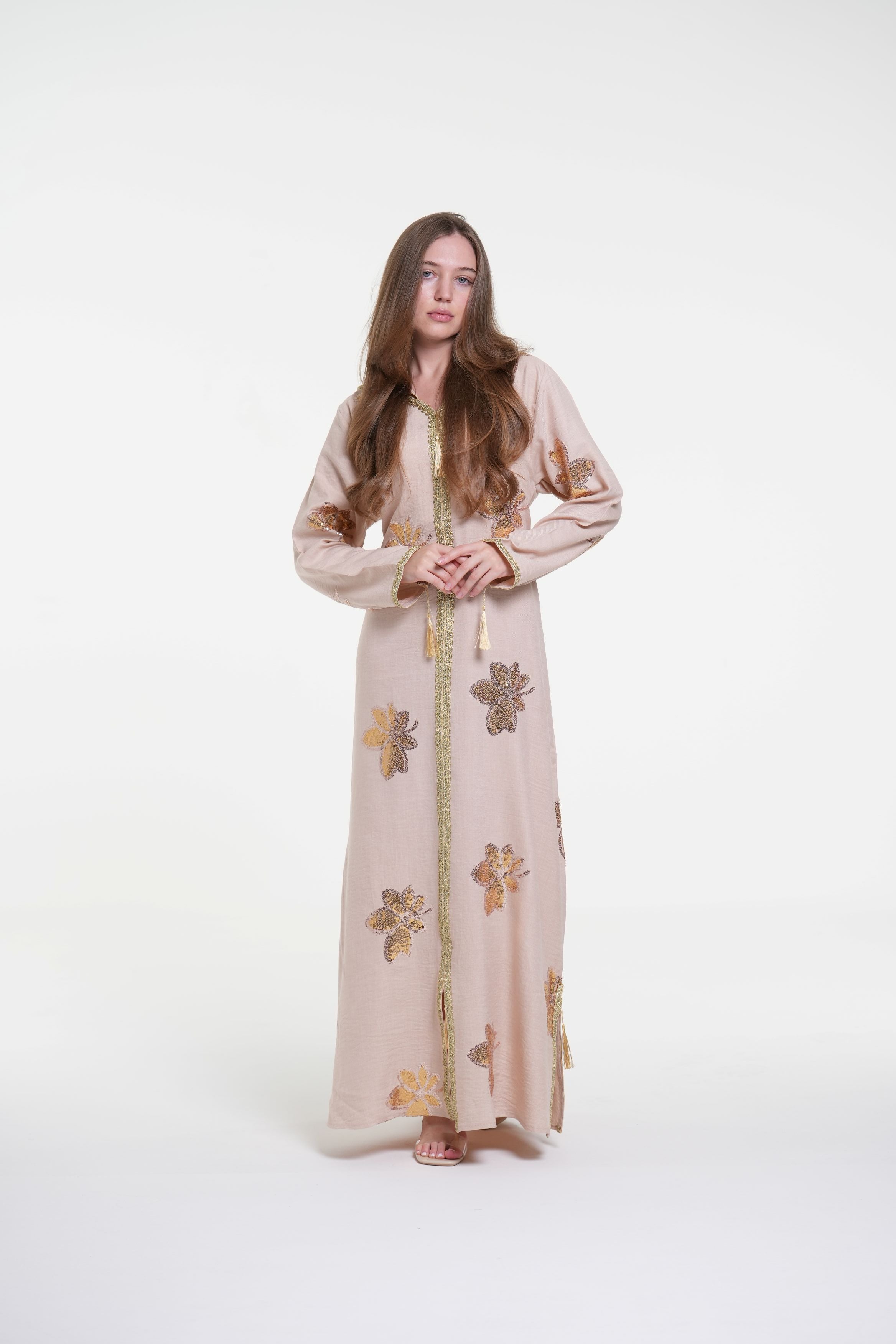 Embroidered Hooded Jalabiya with Gold Accents