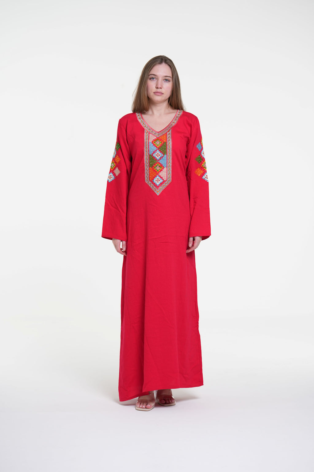 جلابية قطن كتان مطرزة