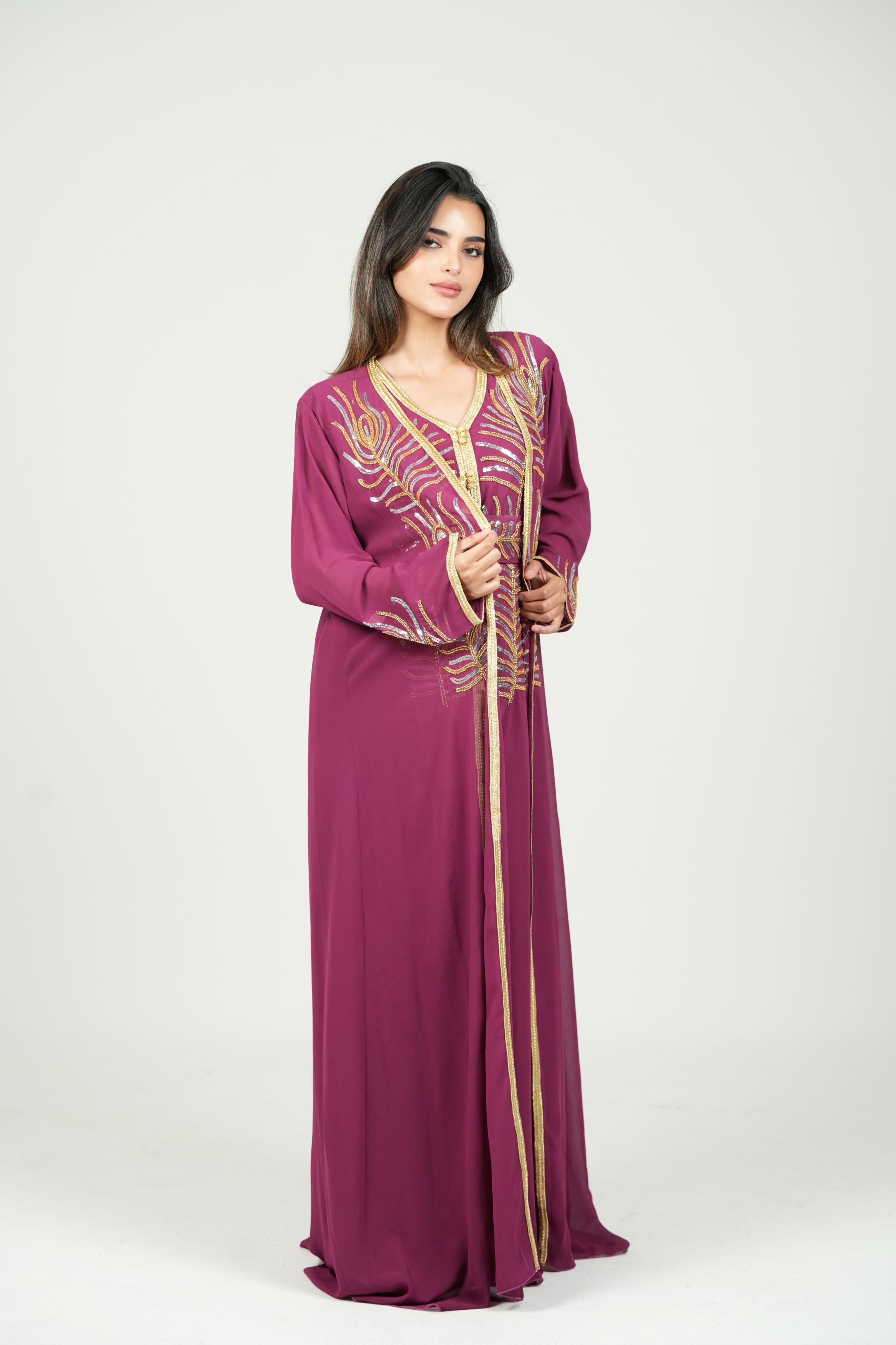 Elegant Kaftan with Golden Embroidery with Belt