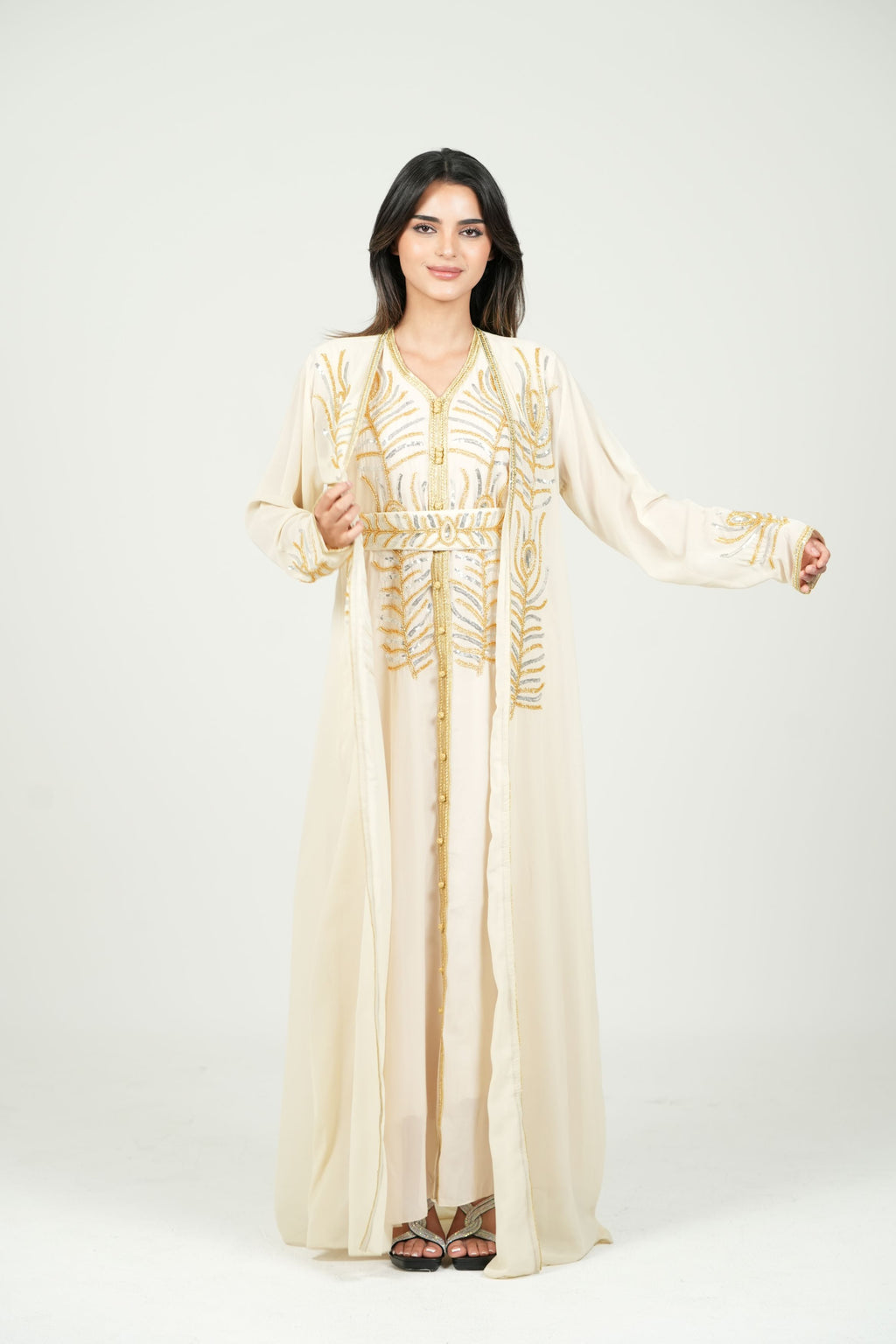Elegant Kaftan with Golden Embroidery with Belt