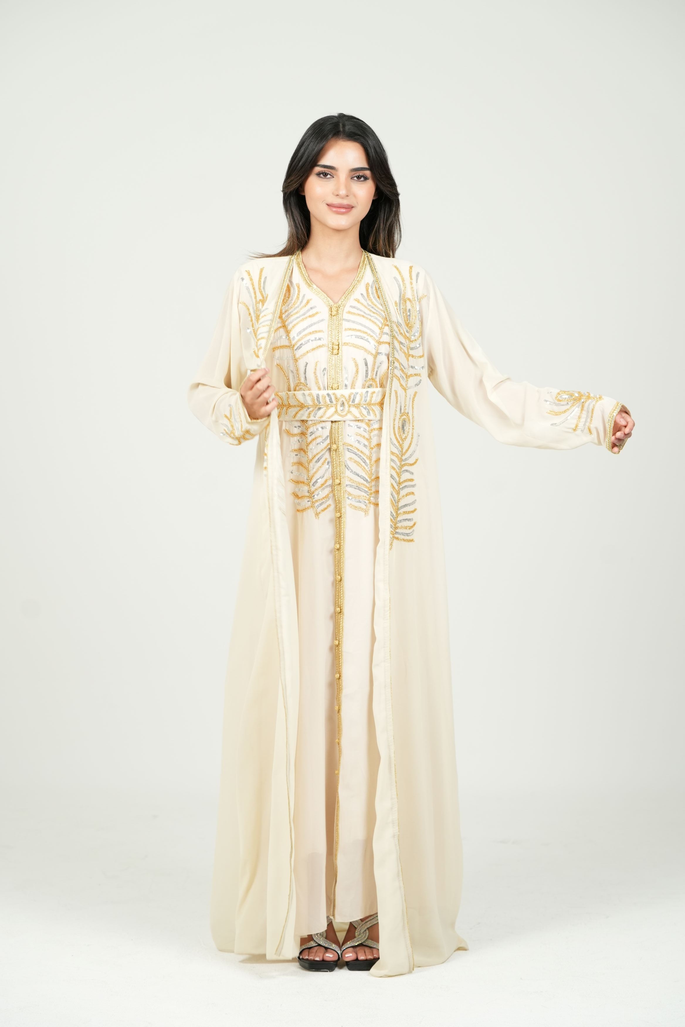 Elegant Kaftan with Golden Embroidery with Belt