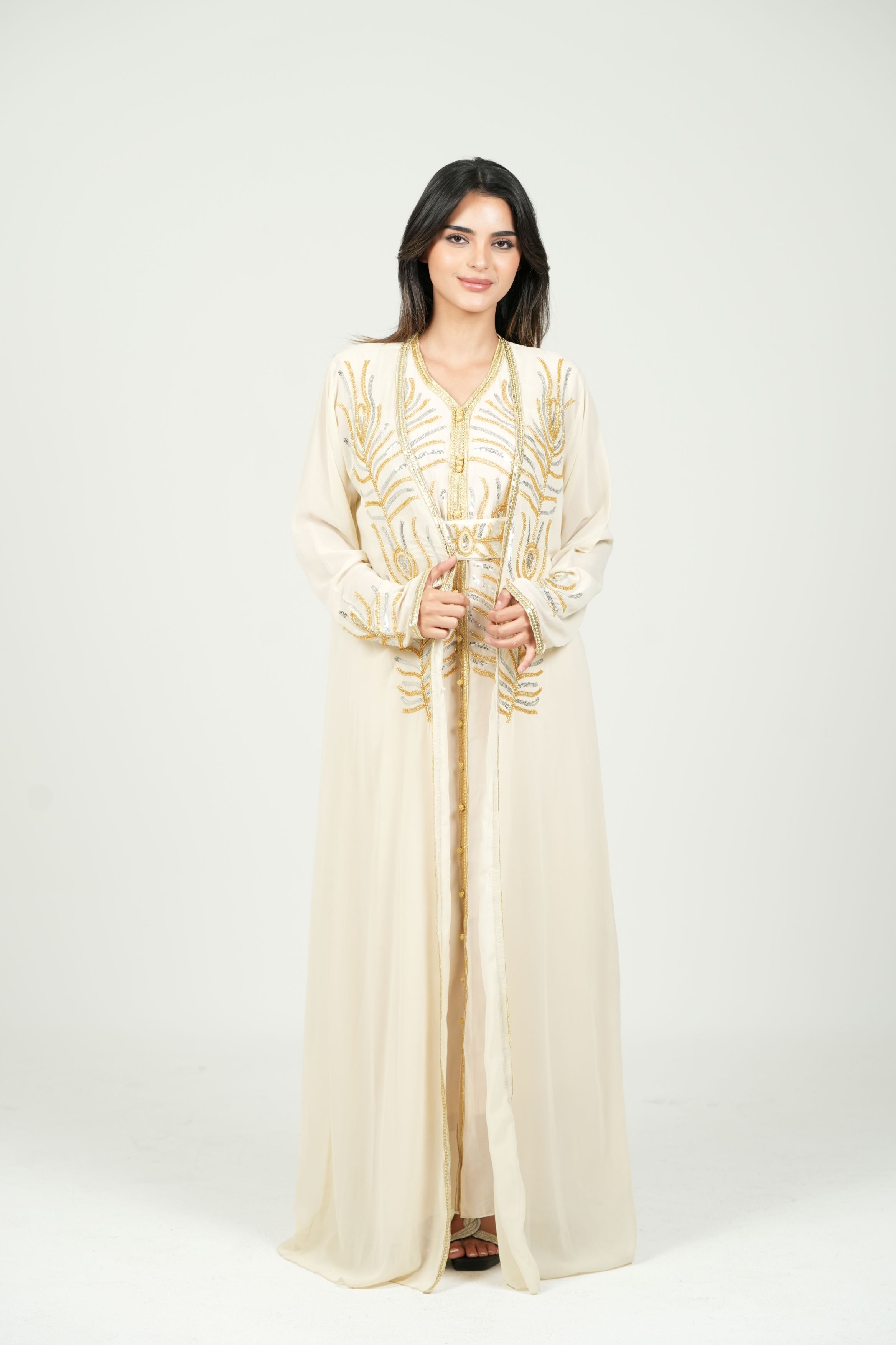 Elegant Kaftan with Golden Embroidery with Belt