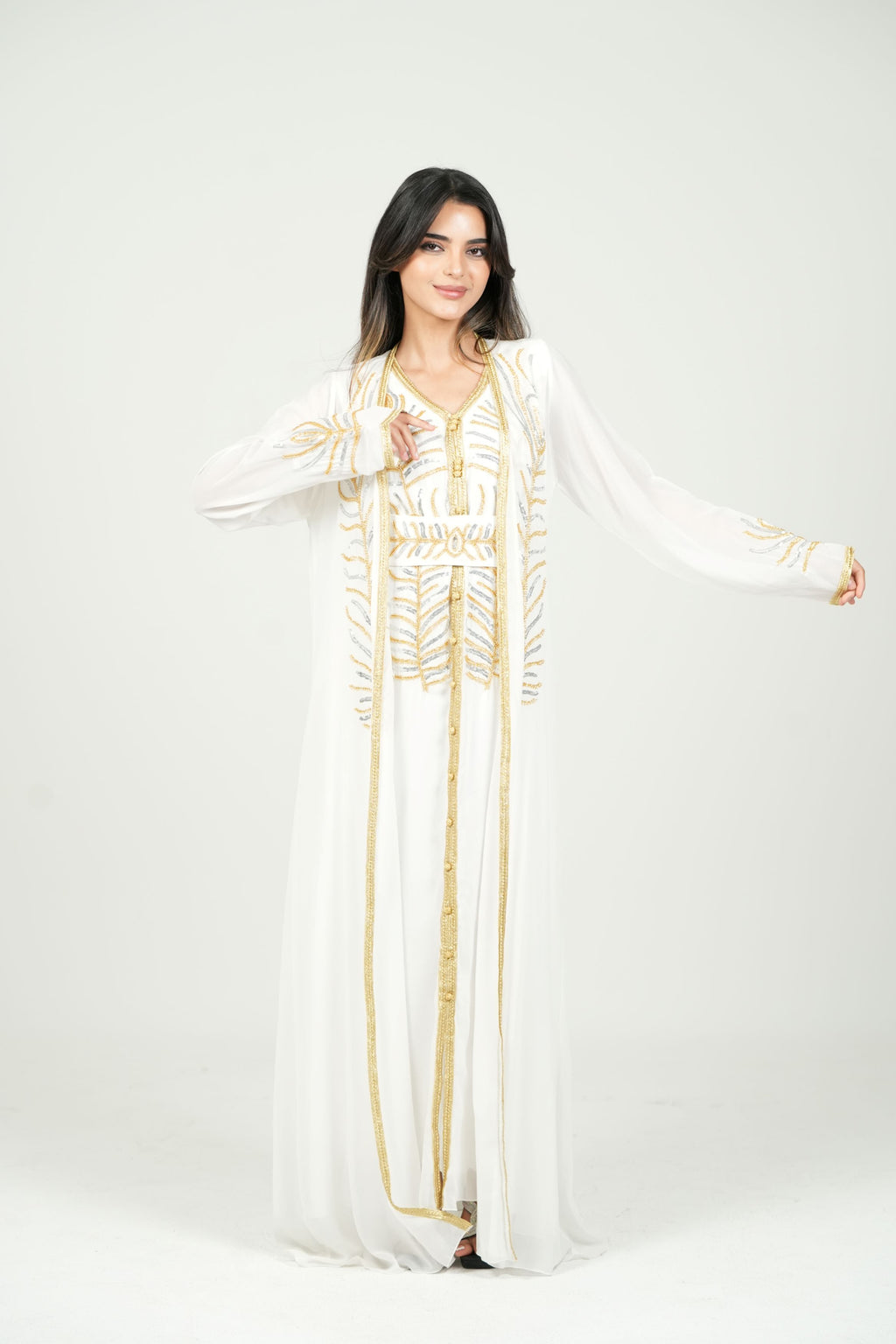 Elegant Kaftan with Golden Embroidery with Belt