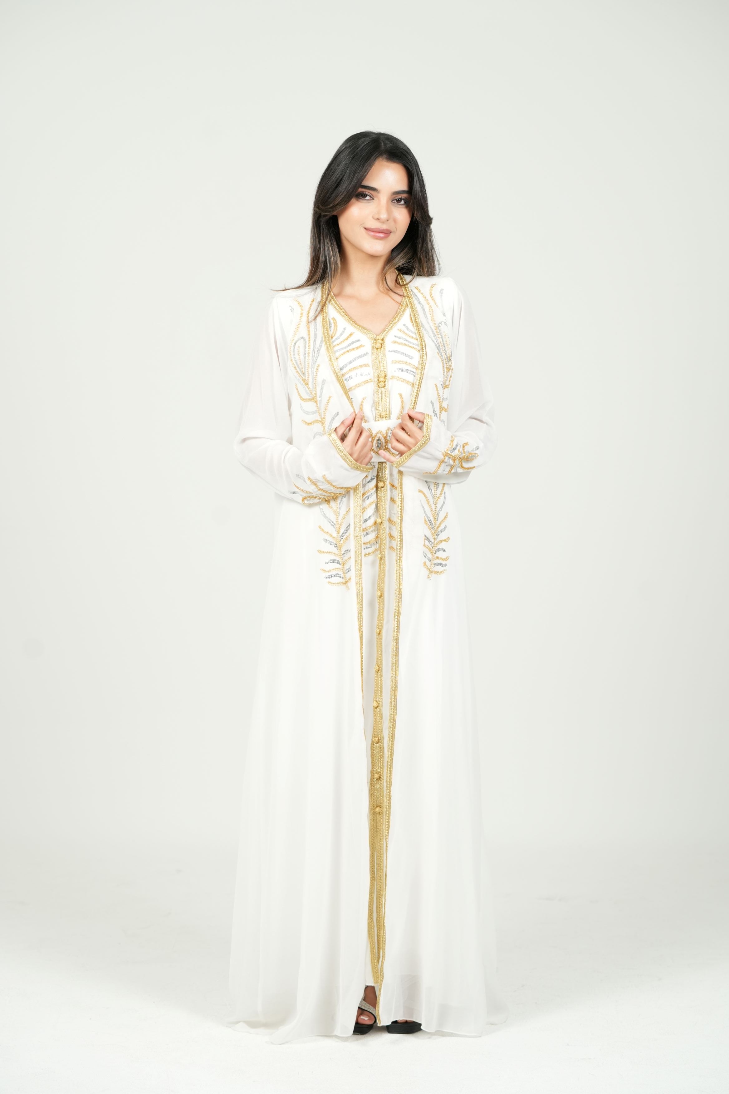 Elegant Kaftan with Golden Embroidery with Belt