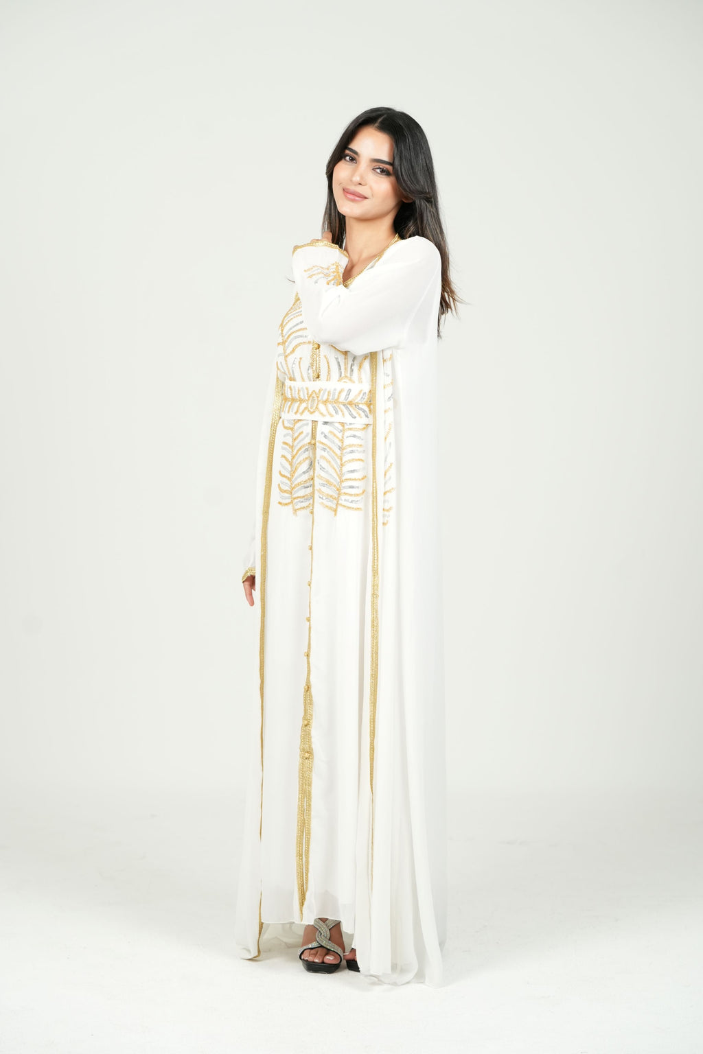 Elegant Kaftan with Golden Embroidery with Belt