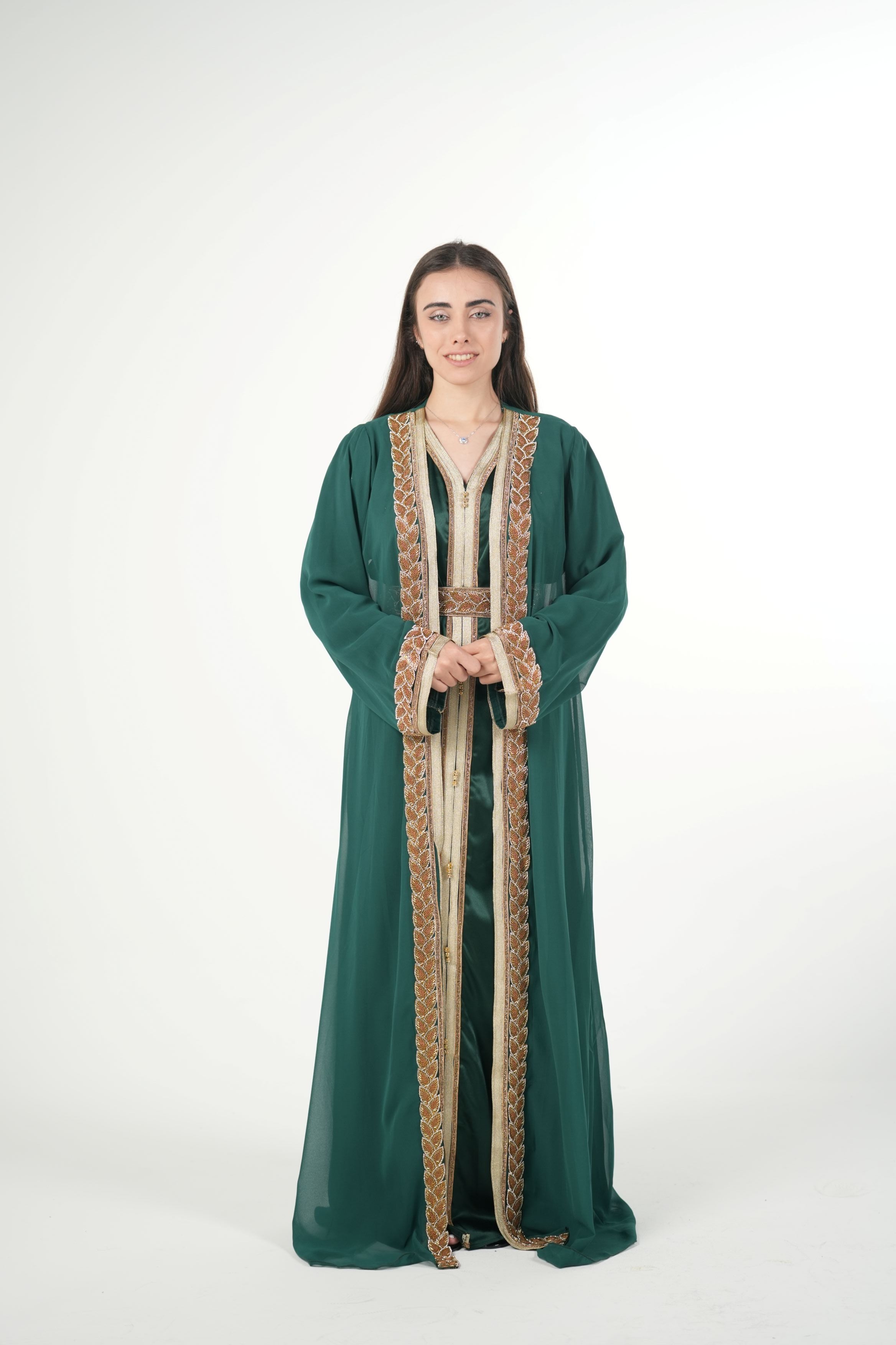 Elegant Chiffon Kaftan with Satin Inner Dress and Belt