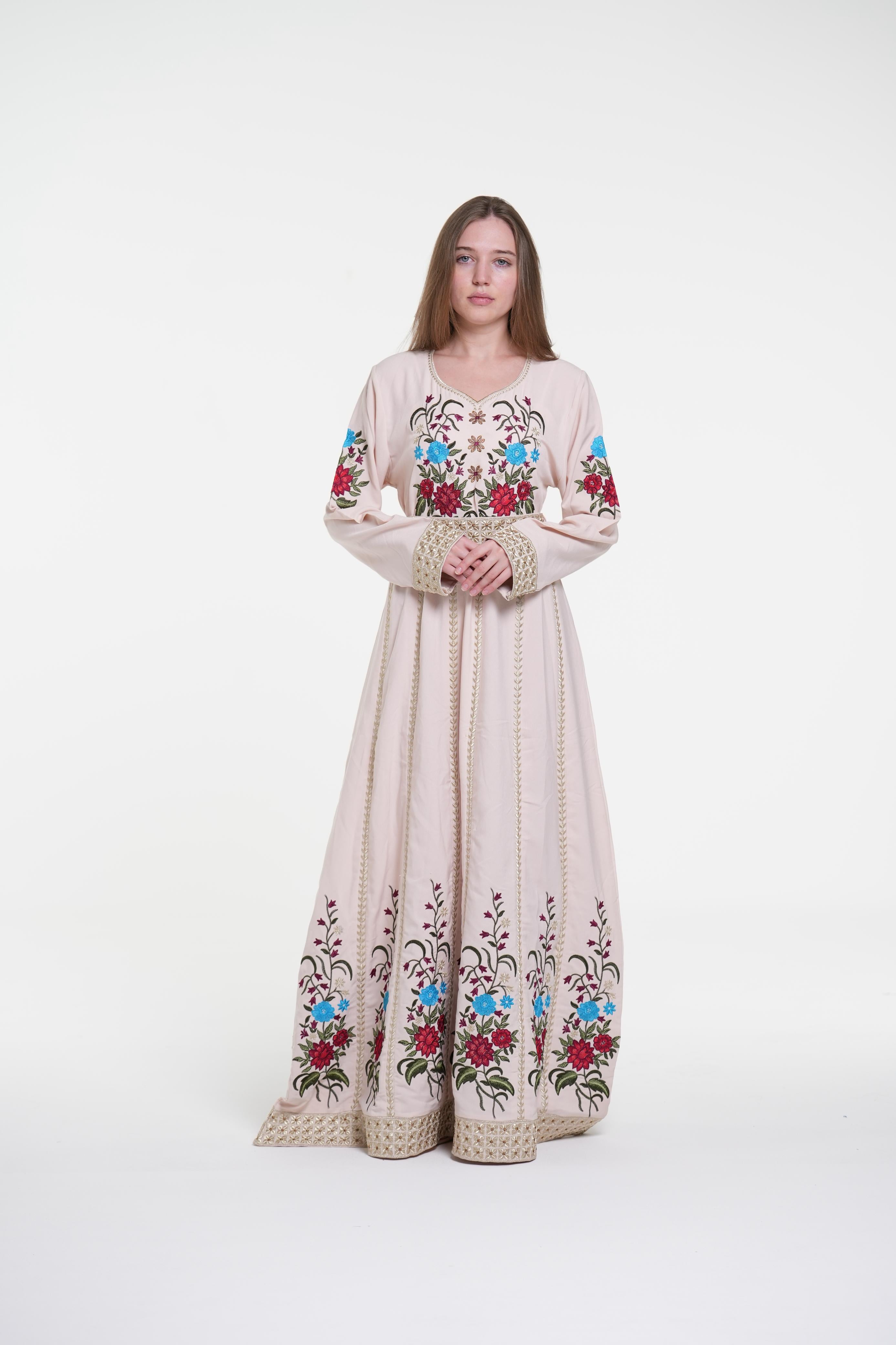 Embroidered Cotton Crepe Jalabiya with Belt
