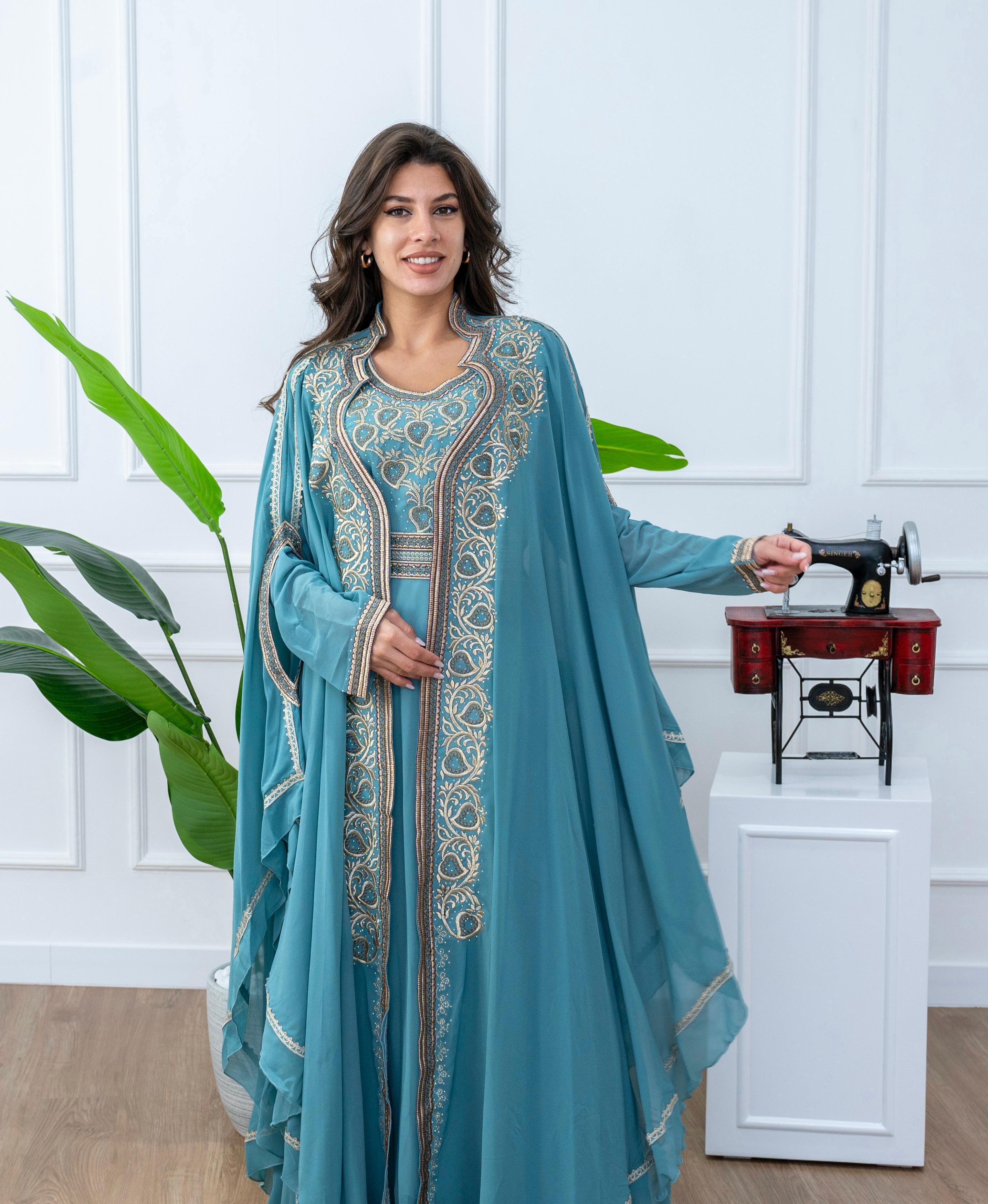 Elegant Kaftan with Golden Embroidery with Belt