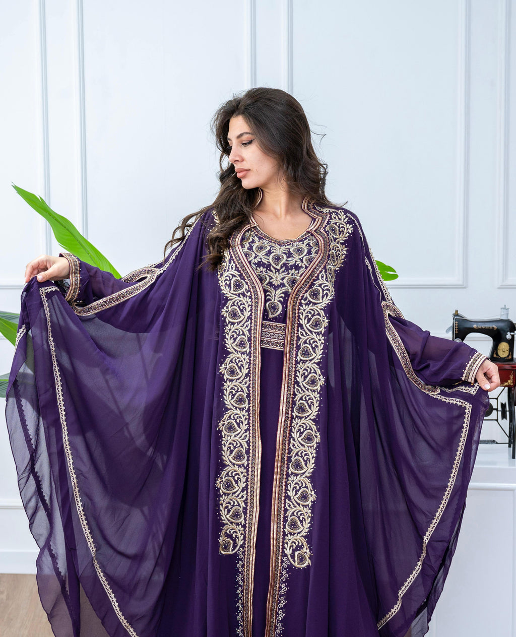 Elegant Kaftan with Golden Embroidery with Belt