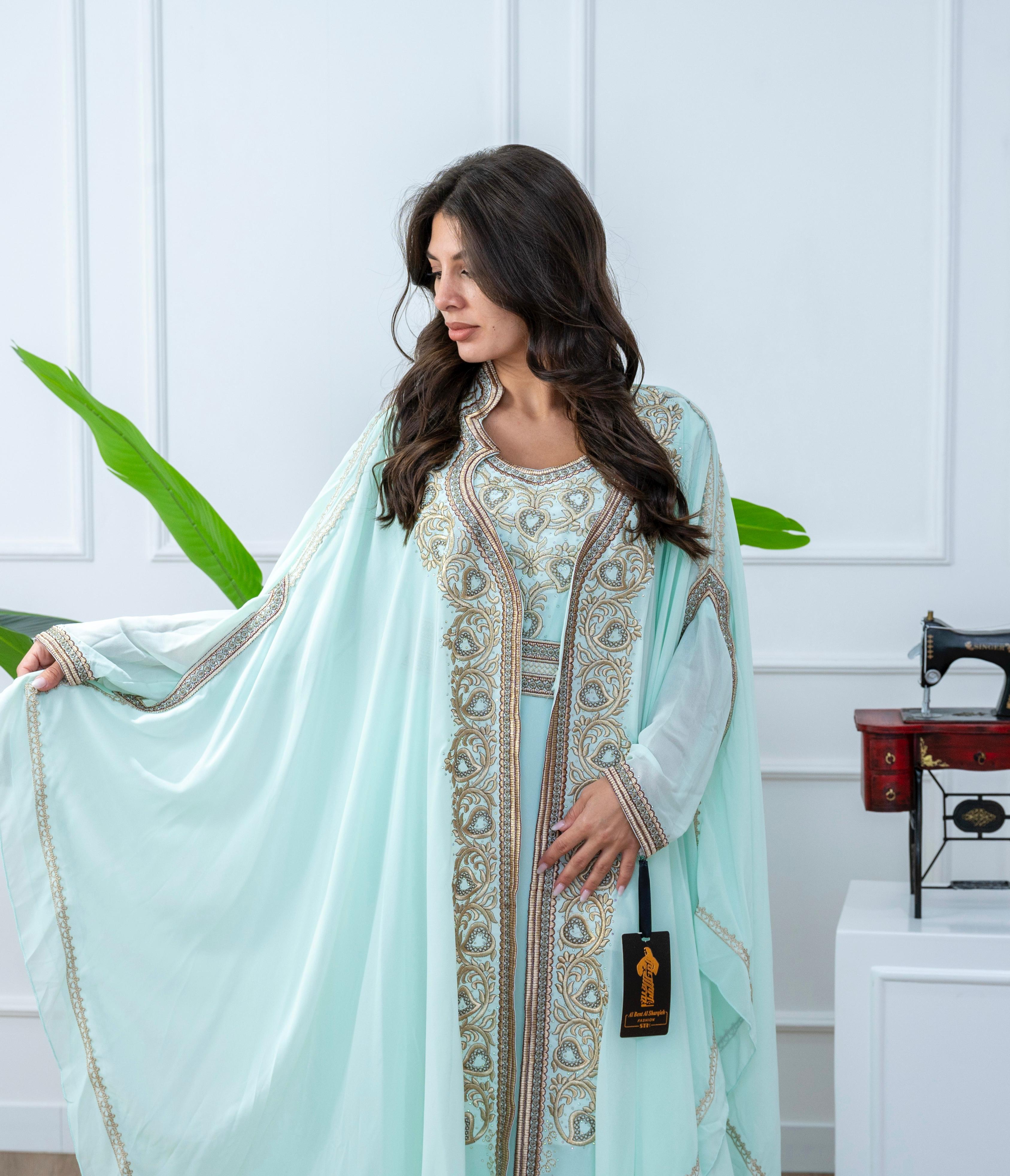 Elegant Kaftan with Golden Embroidery with Belt