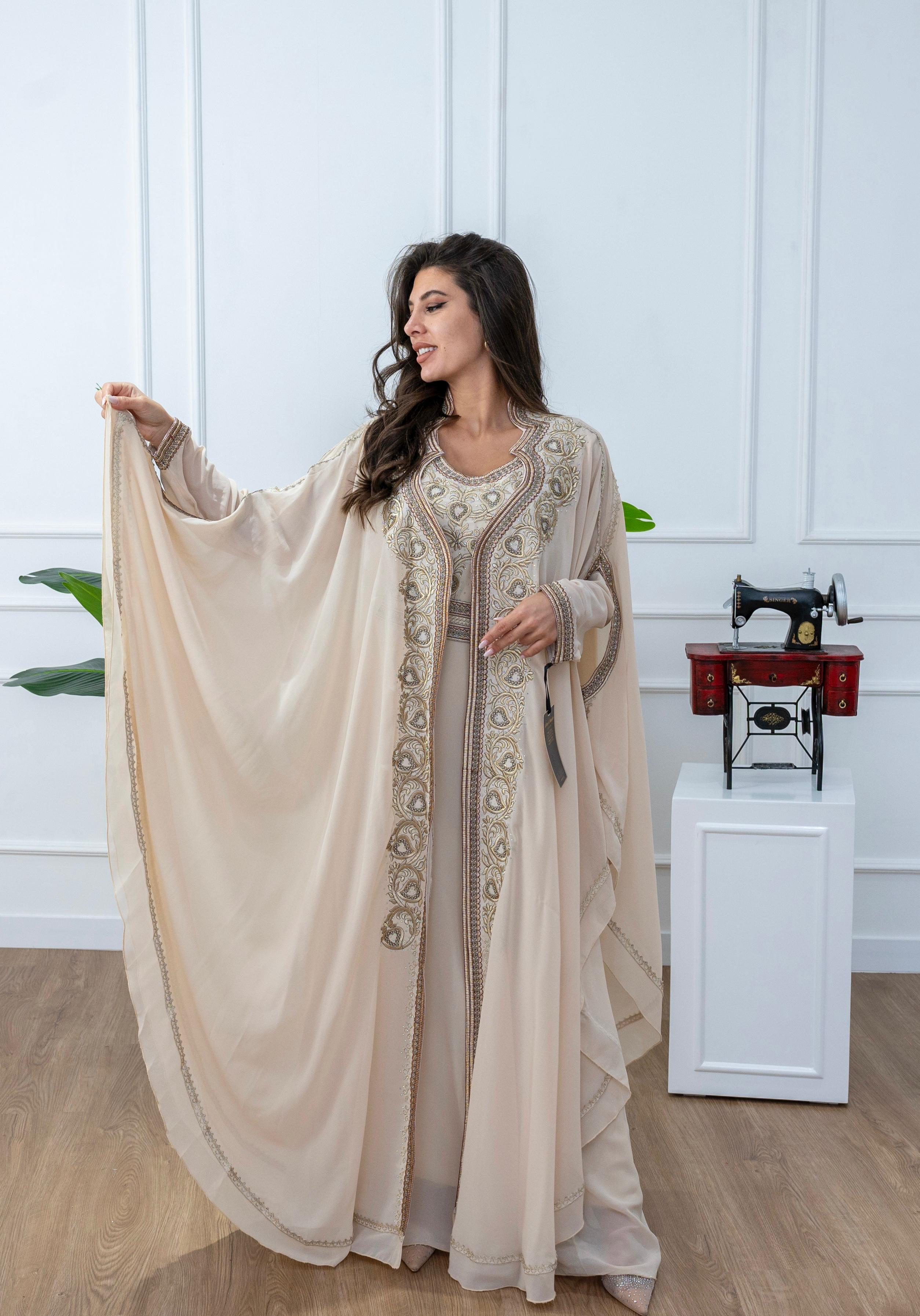 Elegant Kaftan with Golden Embroidery with Belt