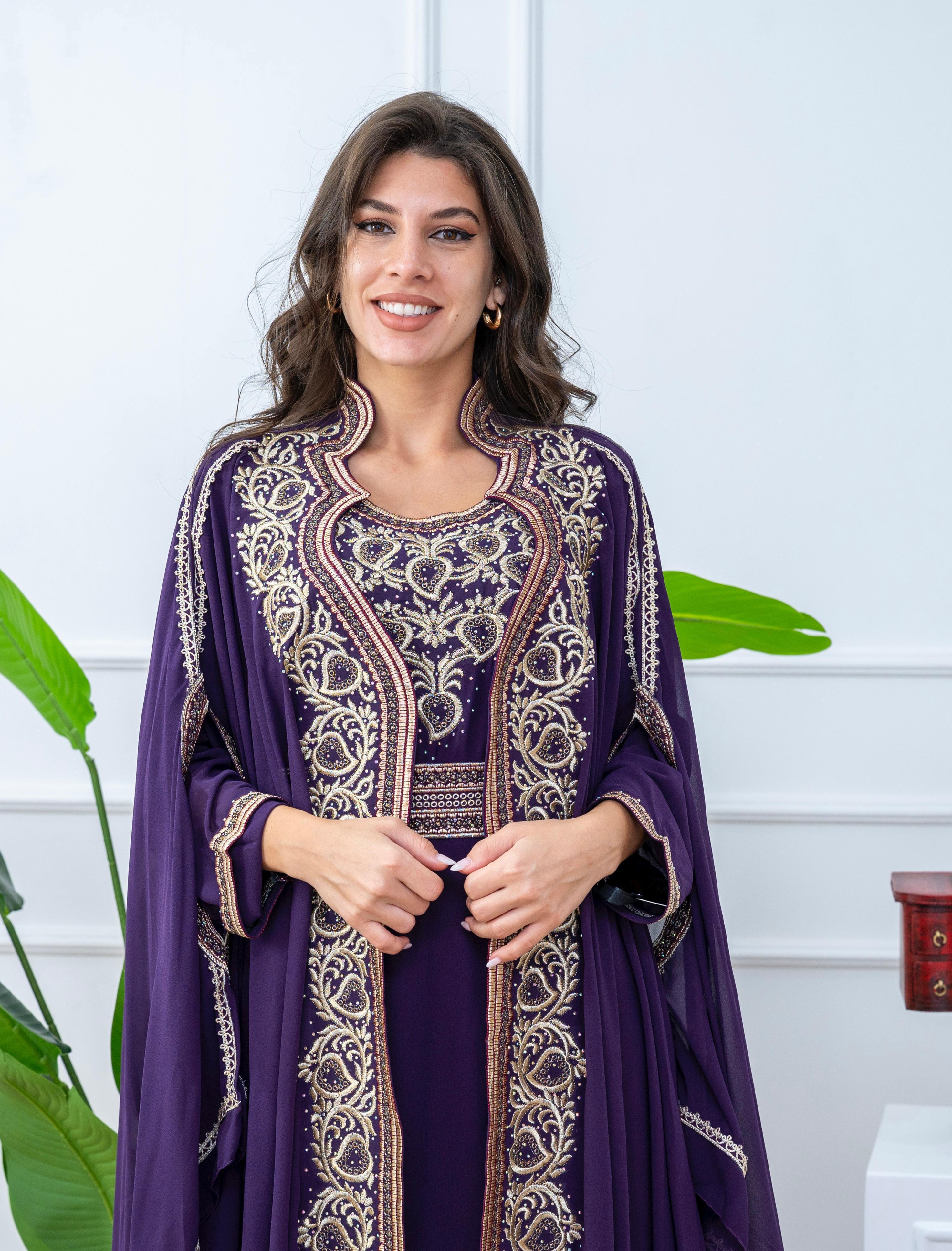 Elegant Kaftan with Golden Embroidery with Belt