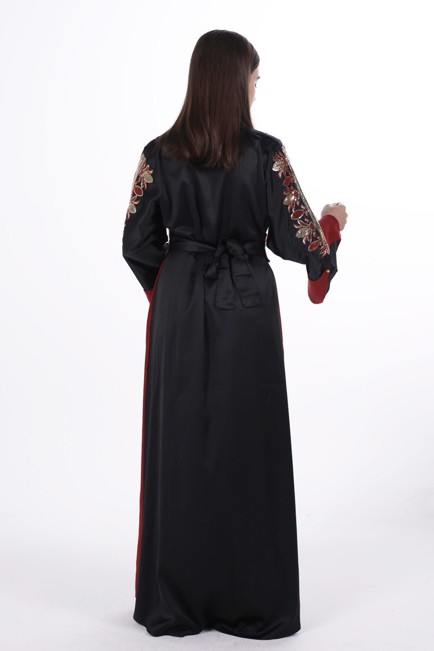 Hand-worked Satin Jalabiya with Contrast Details and Belt