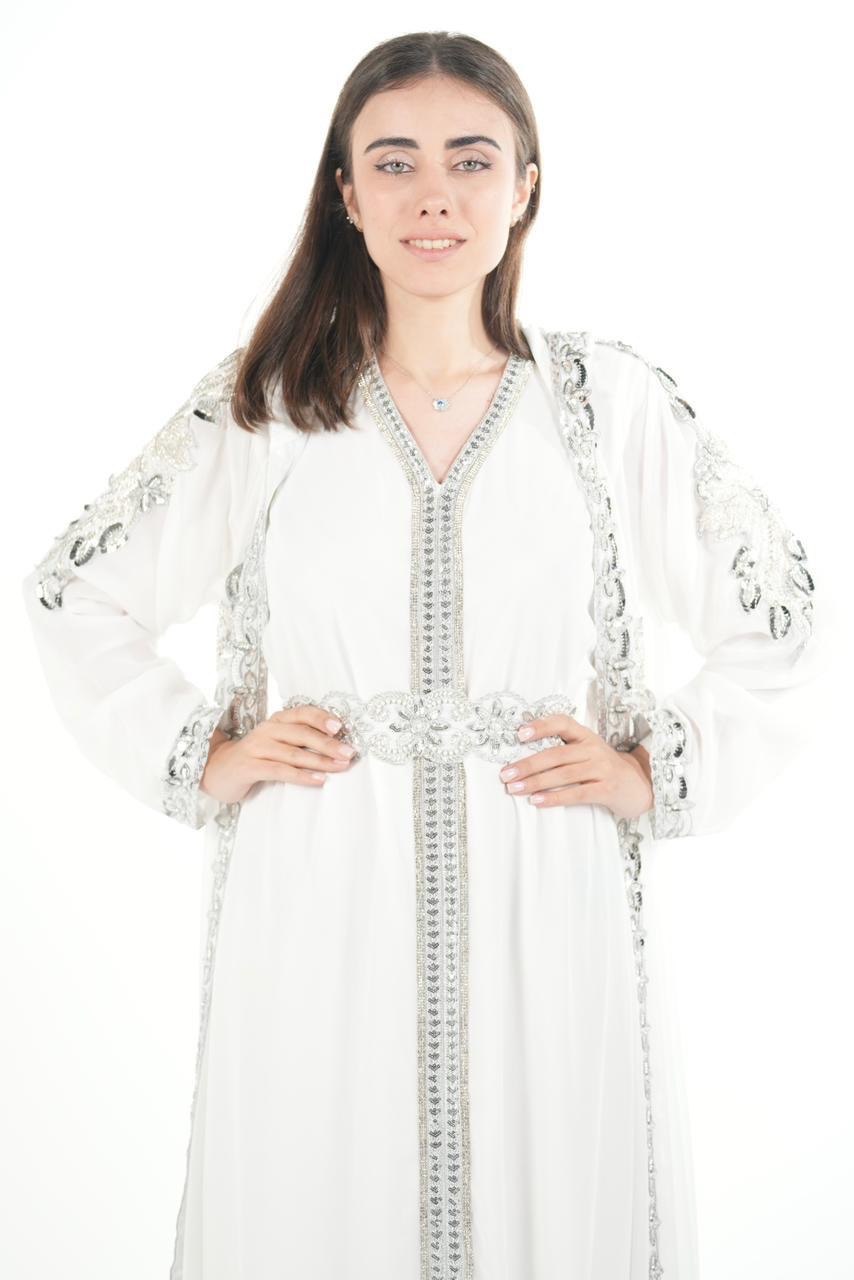 Embroidered Chiffon Jalabiya with Hood and Belt