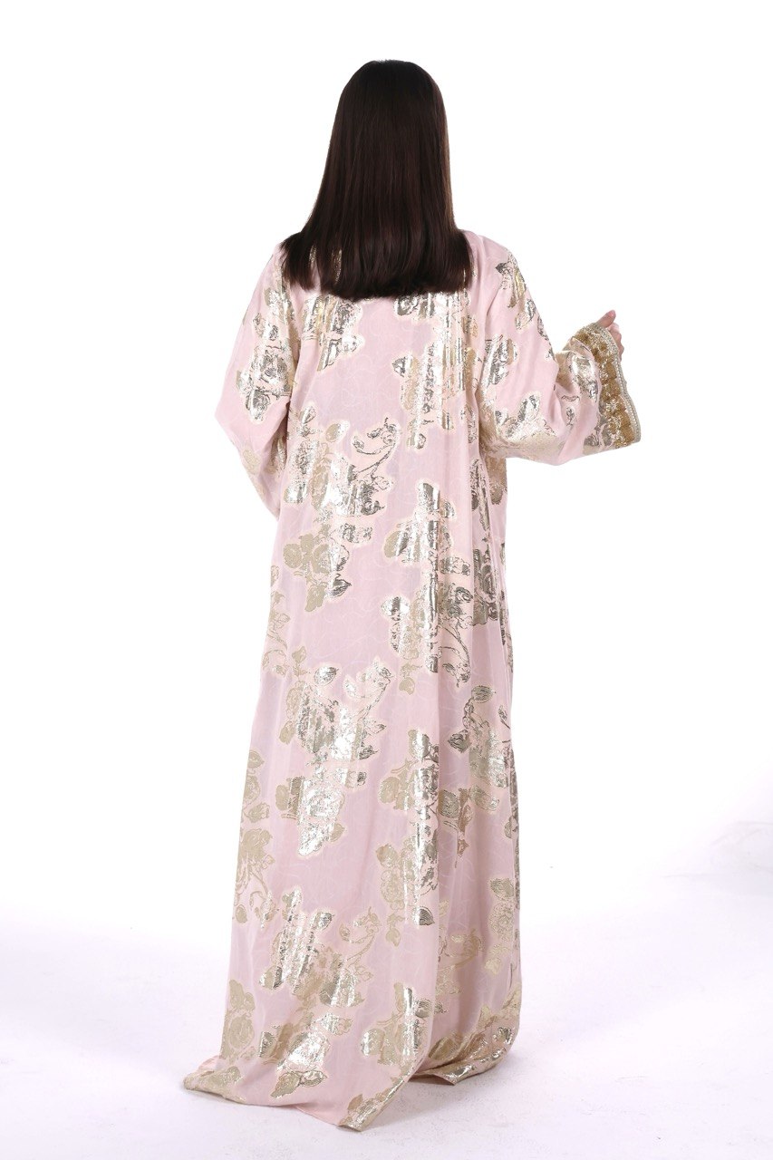 Hand-worked Brocade Satin Kaftan with Belt