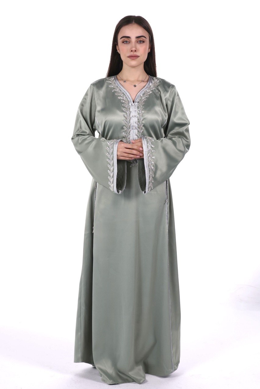 Hand-worked Satin Jalabiya with Exclusive Side-tie Belt