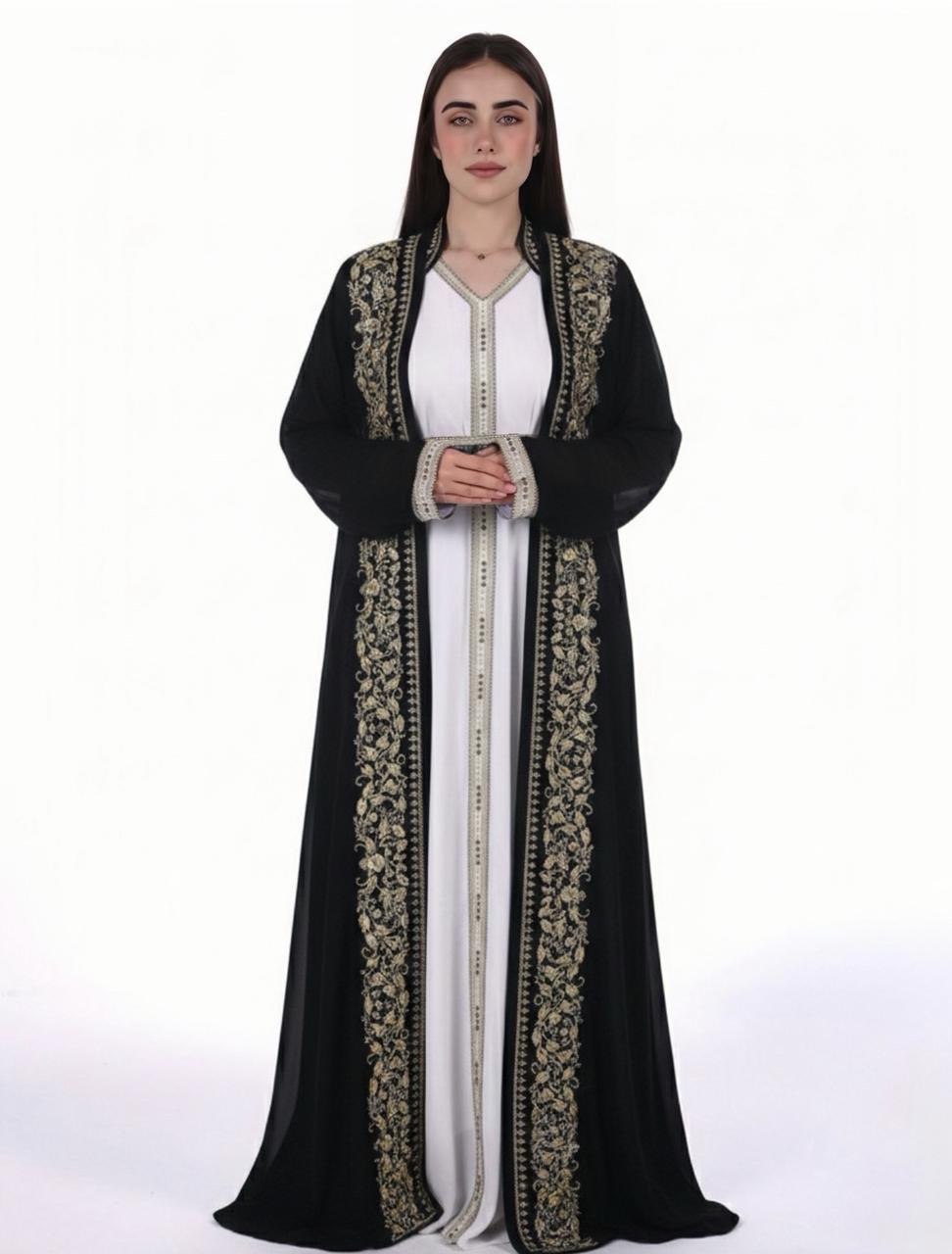 Elegant Kaftan with Golden Embroidery with Belt