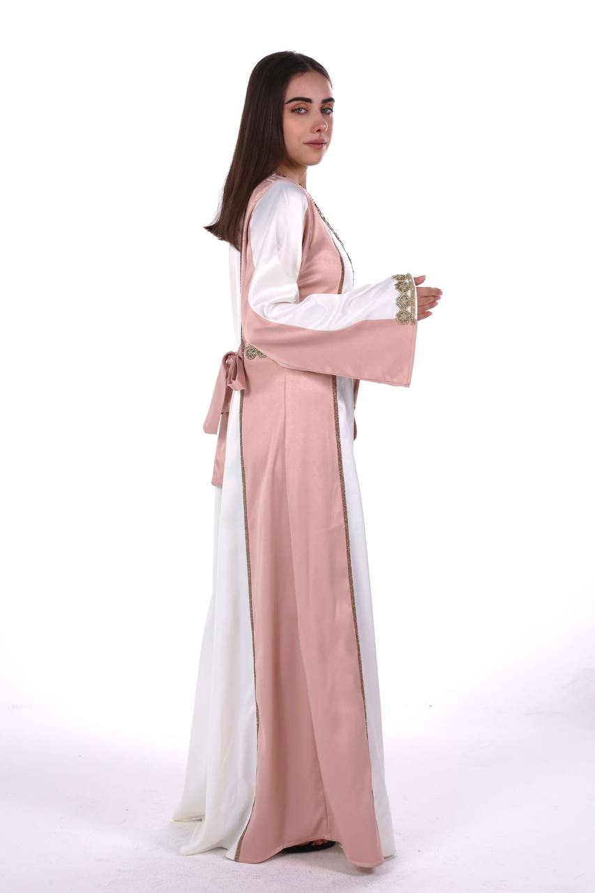 Two-Tone Satin Jalabiya with Hand-Embroidered Detailing