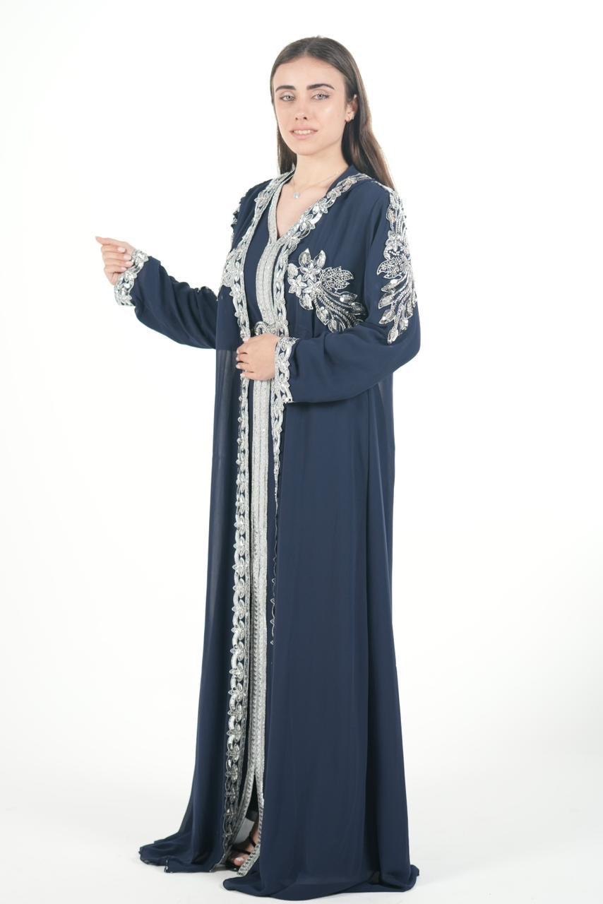 Embroidered Chiffon Jalabiya with Hood and Belt