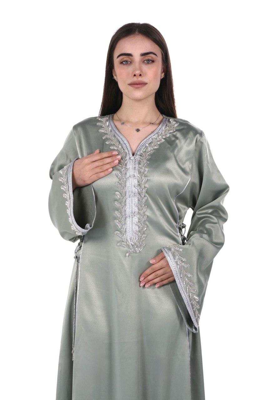 Hand-worked Satin Jalabiya with Exclusive Side-tie Belt