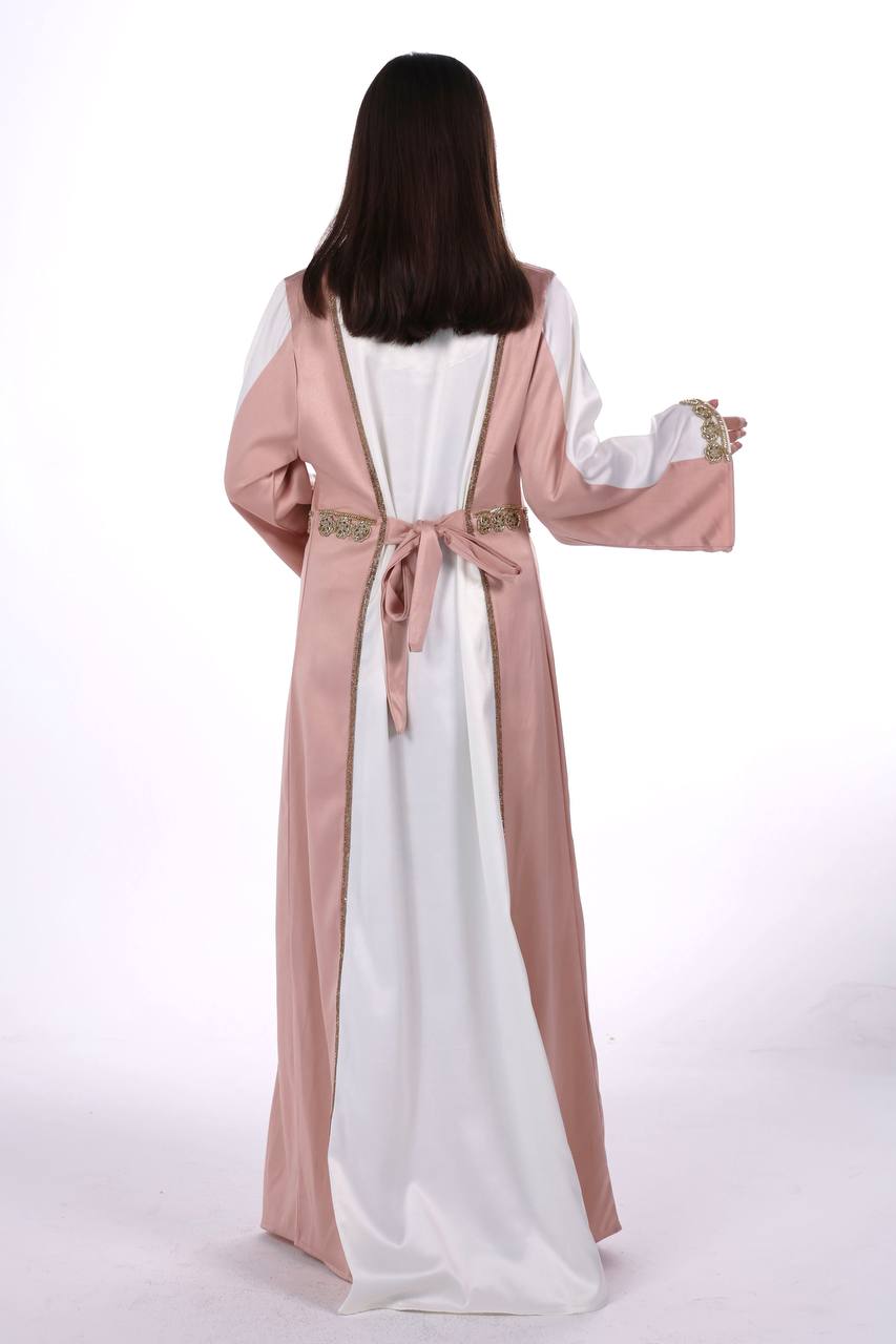 Two-Tone Satin Jalabiya with Hand-Embroidered Detailing