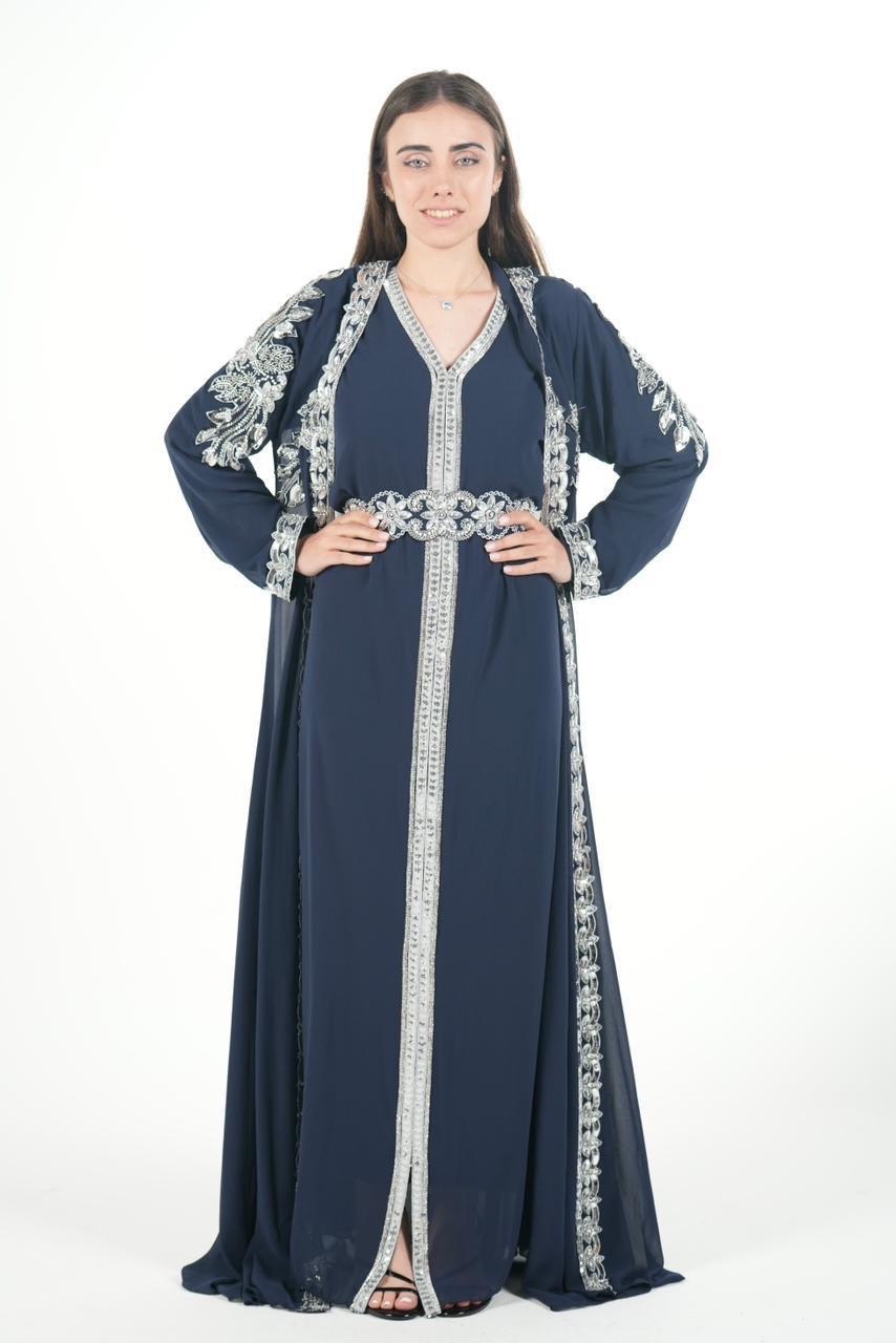 Embroidered Chiffon Jalabiya with Hood and Belt