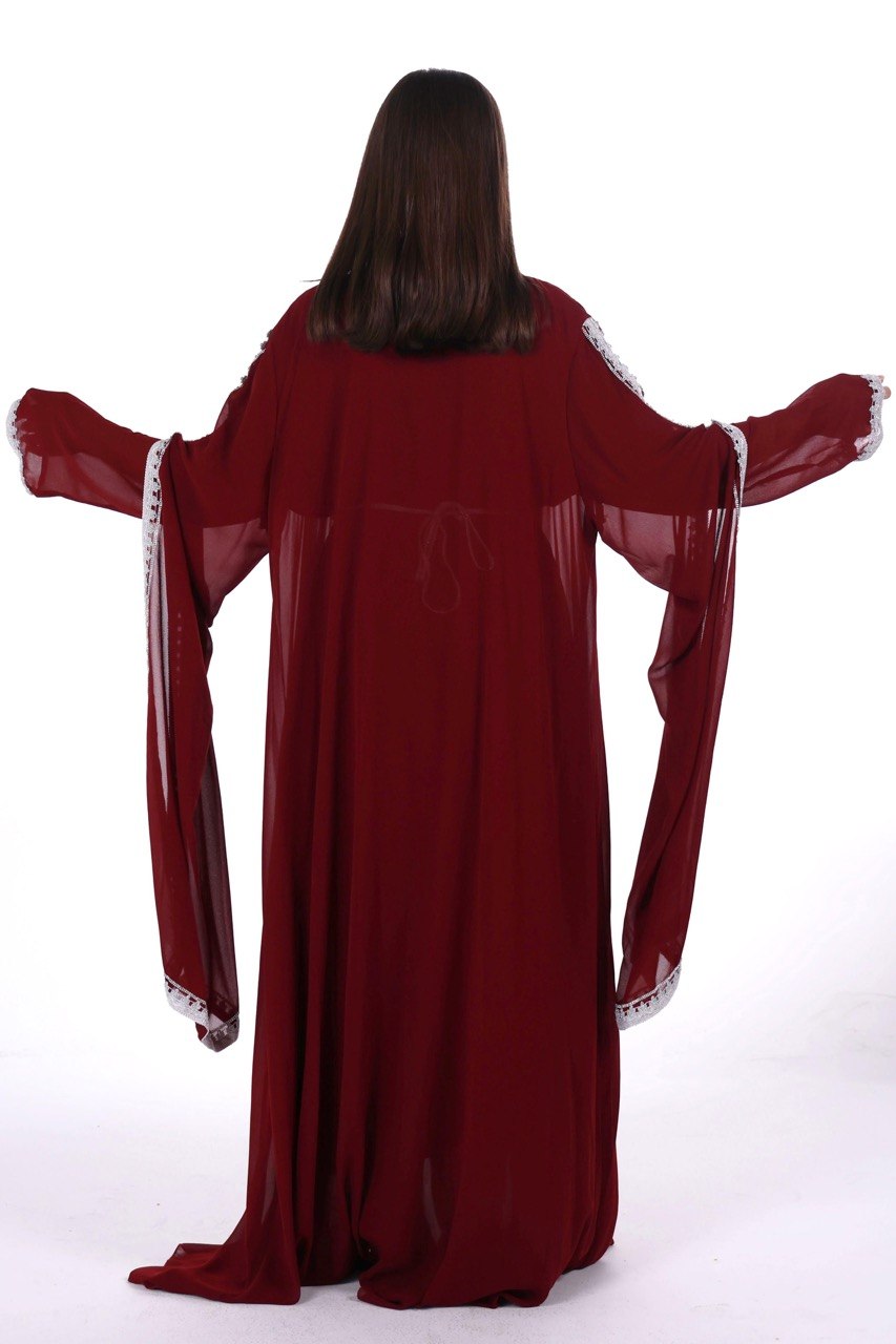 Crystal Embroidered Jalabiya with Long Sleeves and Belt