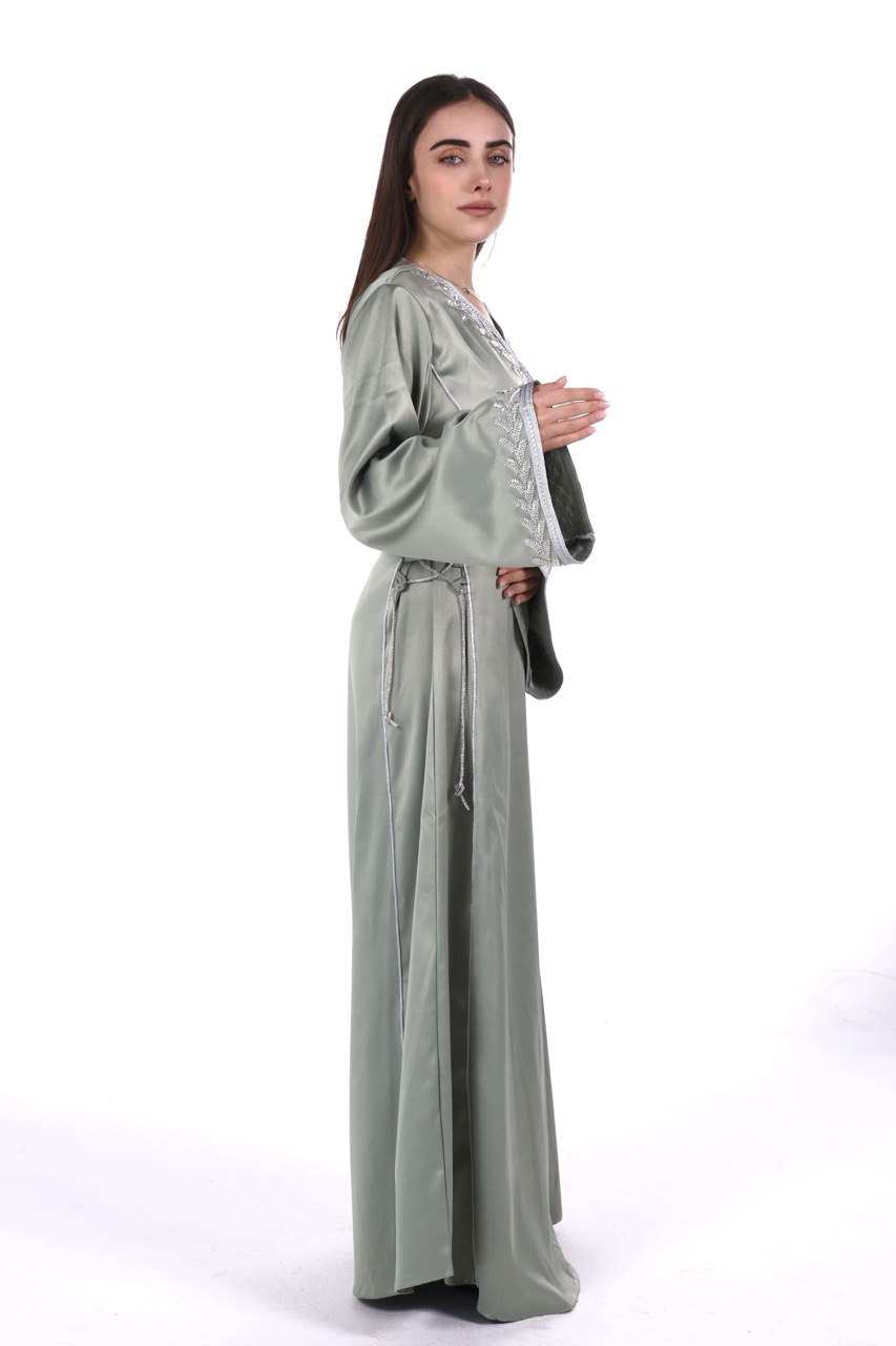 Hand-worked Satin Jalabiya with Exclusive Side-tie Belt