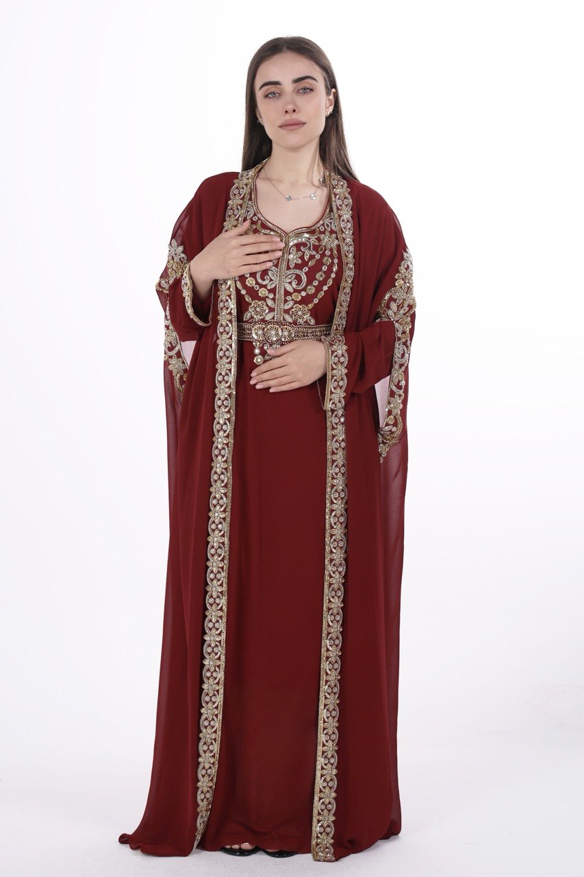 Hand-worked Gold Trim Chiffon Kaftan