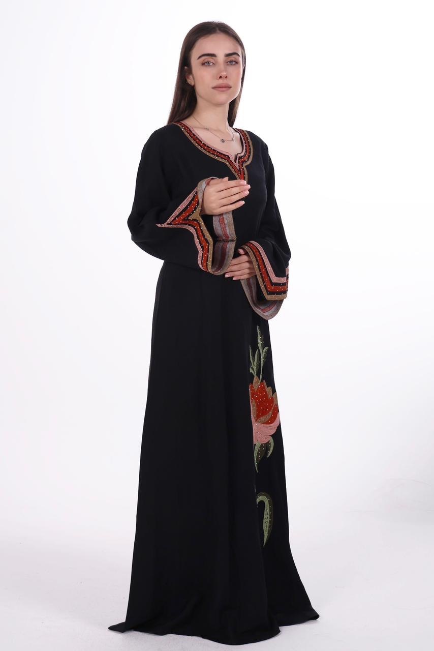 Linen Jalabiya with Artistic Floral Embroidery