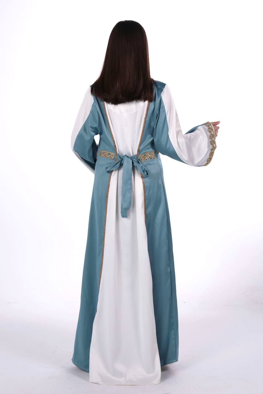 Two-Tone Satin Jalabiya with Hand-Embroidered Detailing