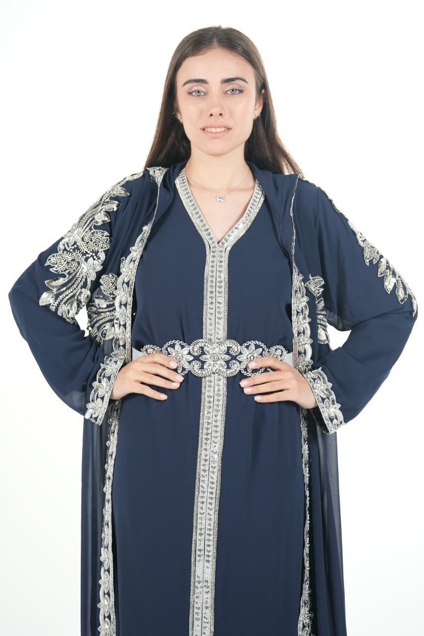 Embroidered Chiffon Jalabiya with Hood and Belt