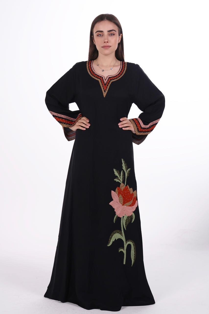 Linen Jalabiya with Artistic Floral Embroidery