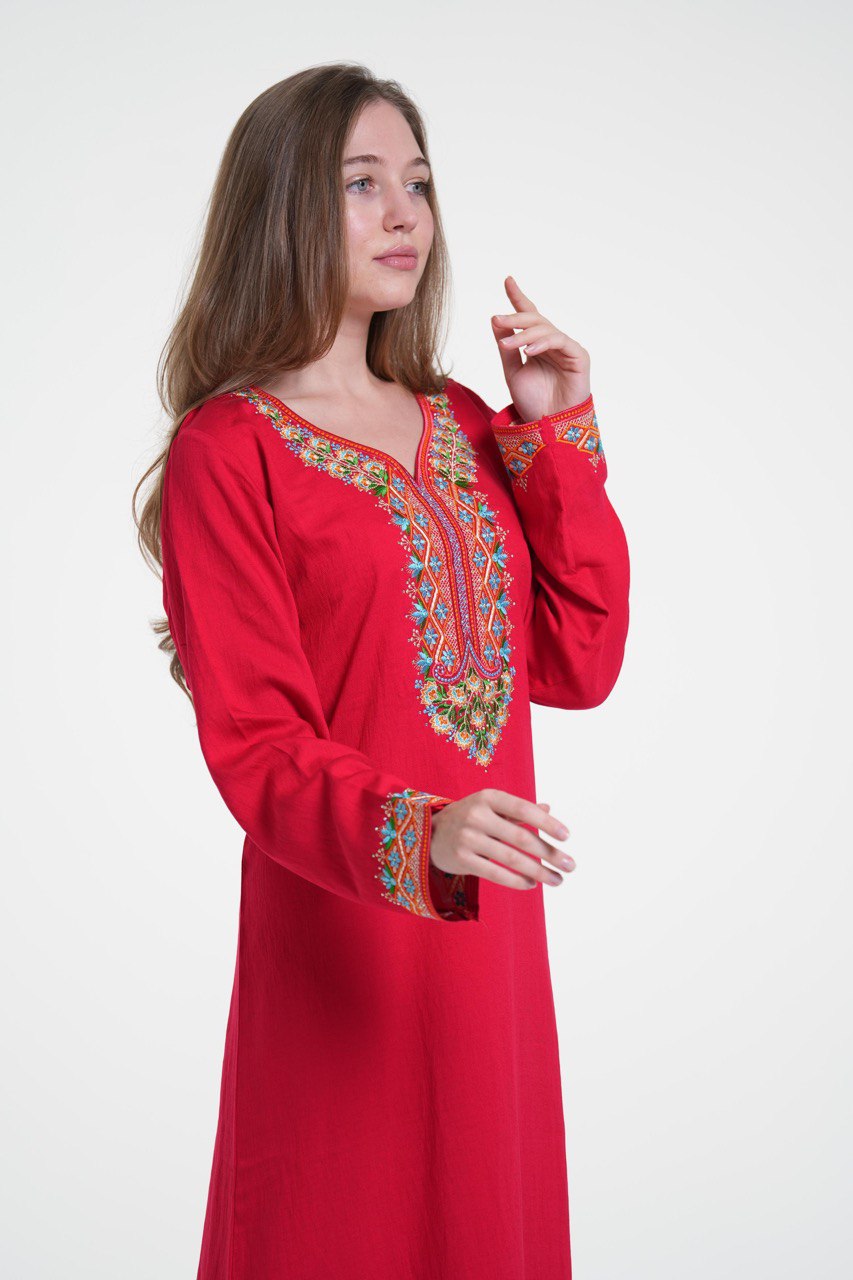 Embroidered Cotton Linen Jalabiya with Strass Detail