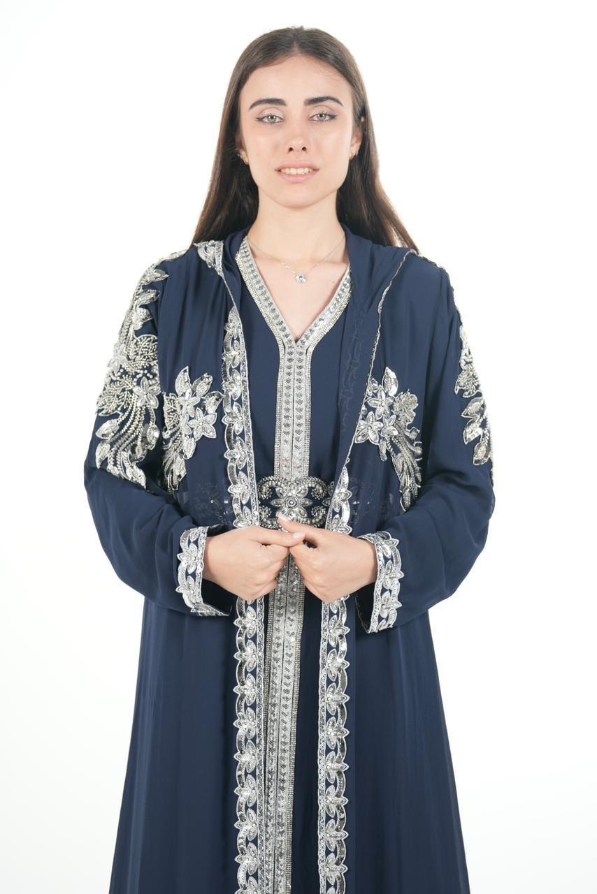 Embroidered Chiffon Jalabiya with Hood and Belt