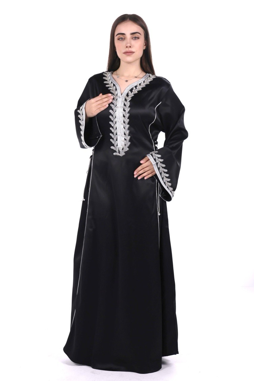 Hand-worked Satin Jalabiya with Exclusive Side-tie Belt