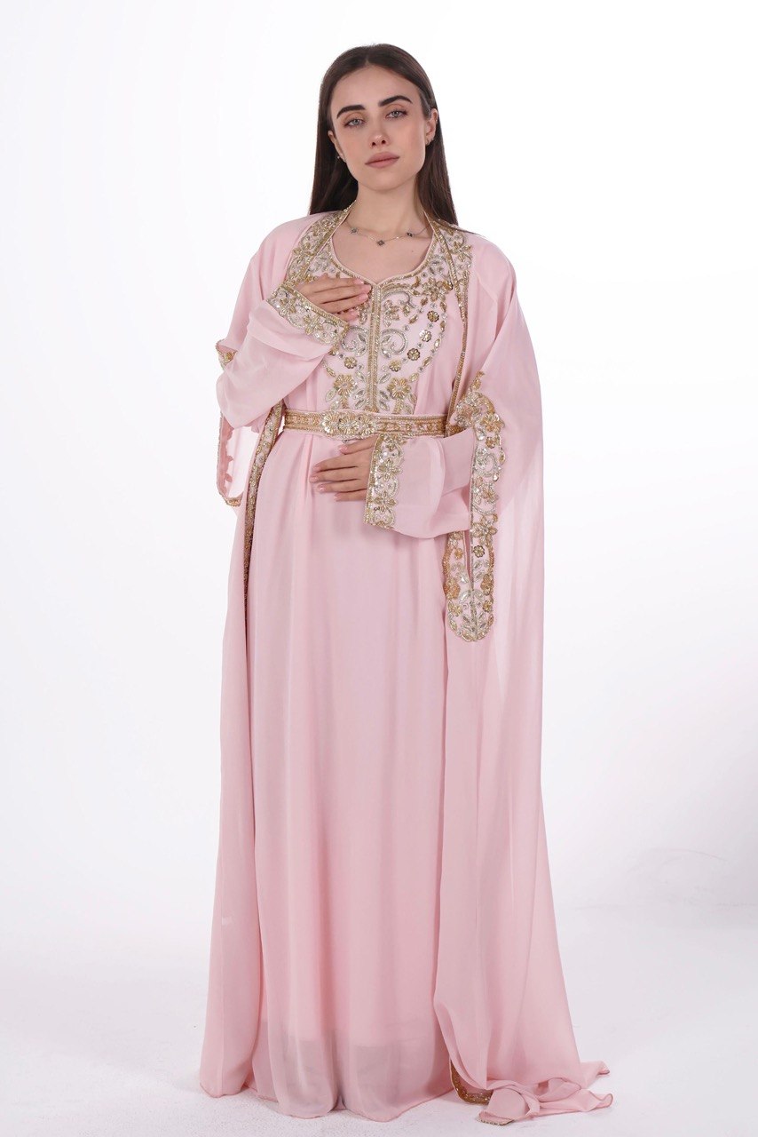 Hand-worked Gold Trim Chiffon Kaftan