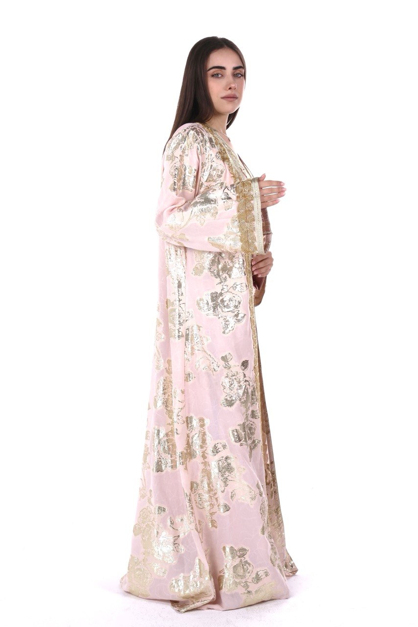 Hand-worked Brocade Satin Kaftan with Belt